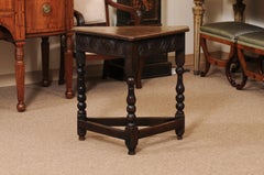 19th Century English Oak Corner Table with Carved Frieze & Stretchers