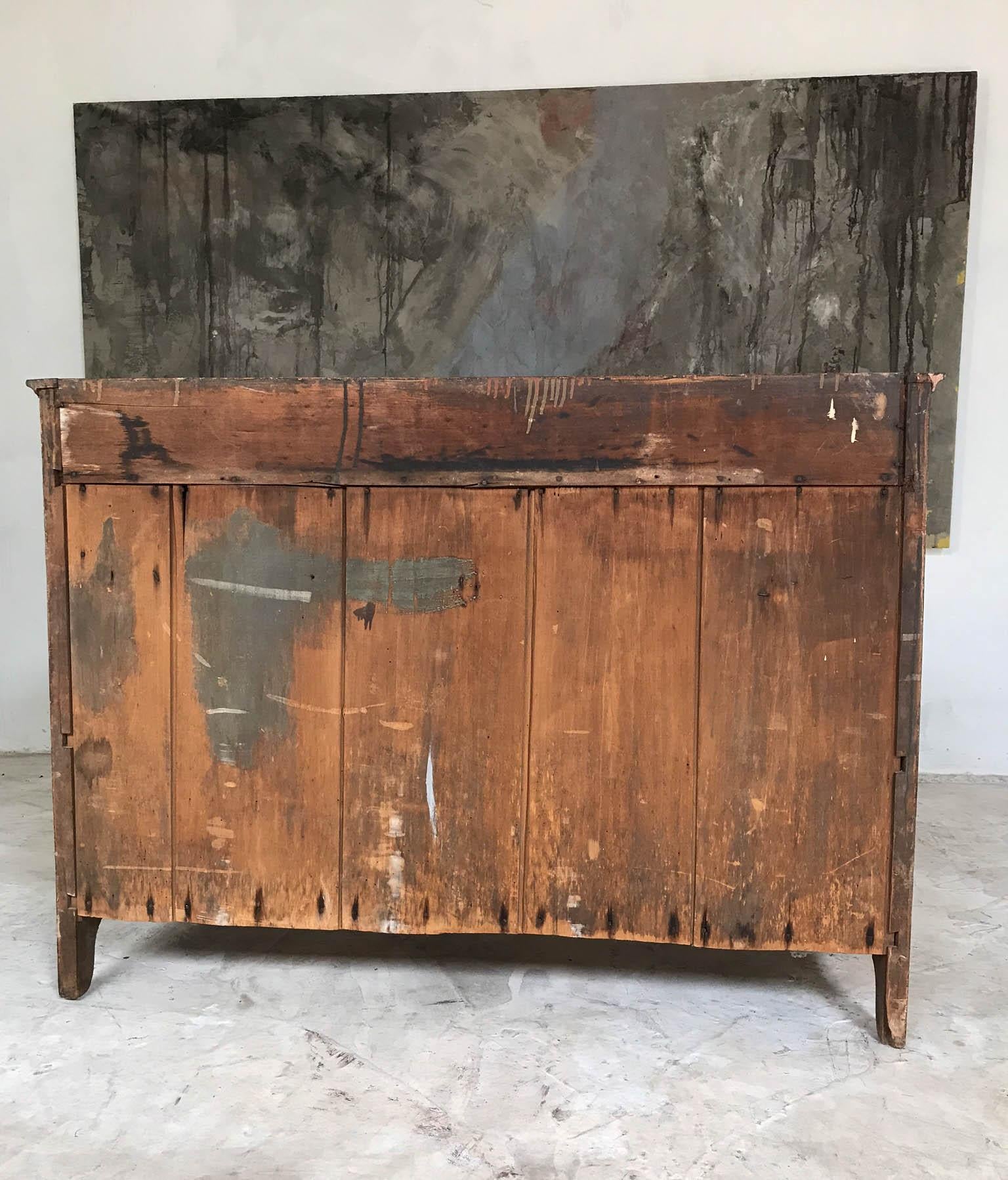 19th Century English Oak Cupboard Sideboard Waiter Station Original Black Paint 3