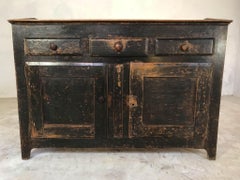 19th Century English Oak Cupboard Sideboard Waiter Station Original Black Paint