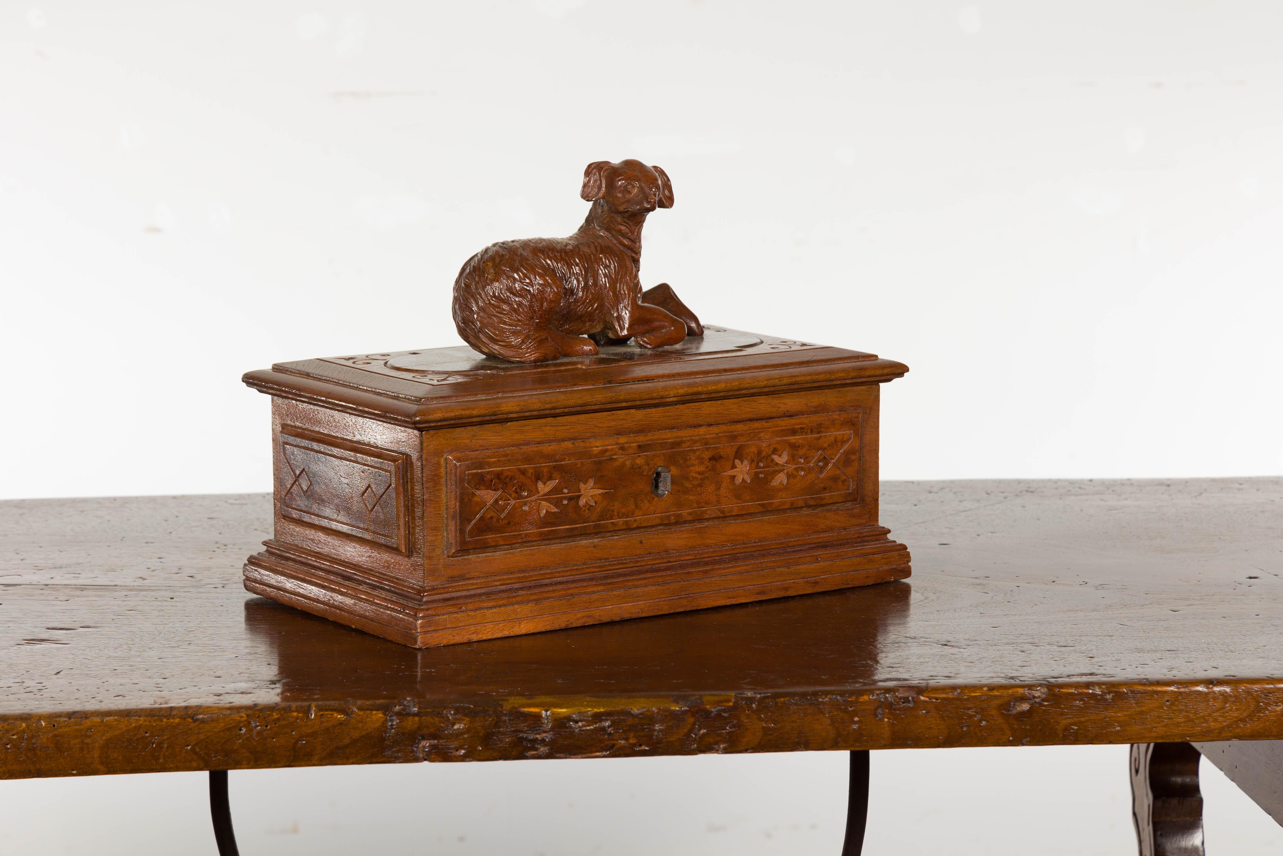 19th Century English Oak Decorative Box with Dog Carving For Sale 7