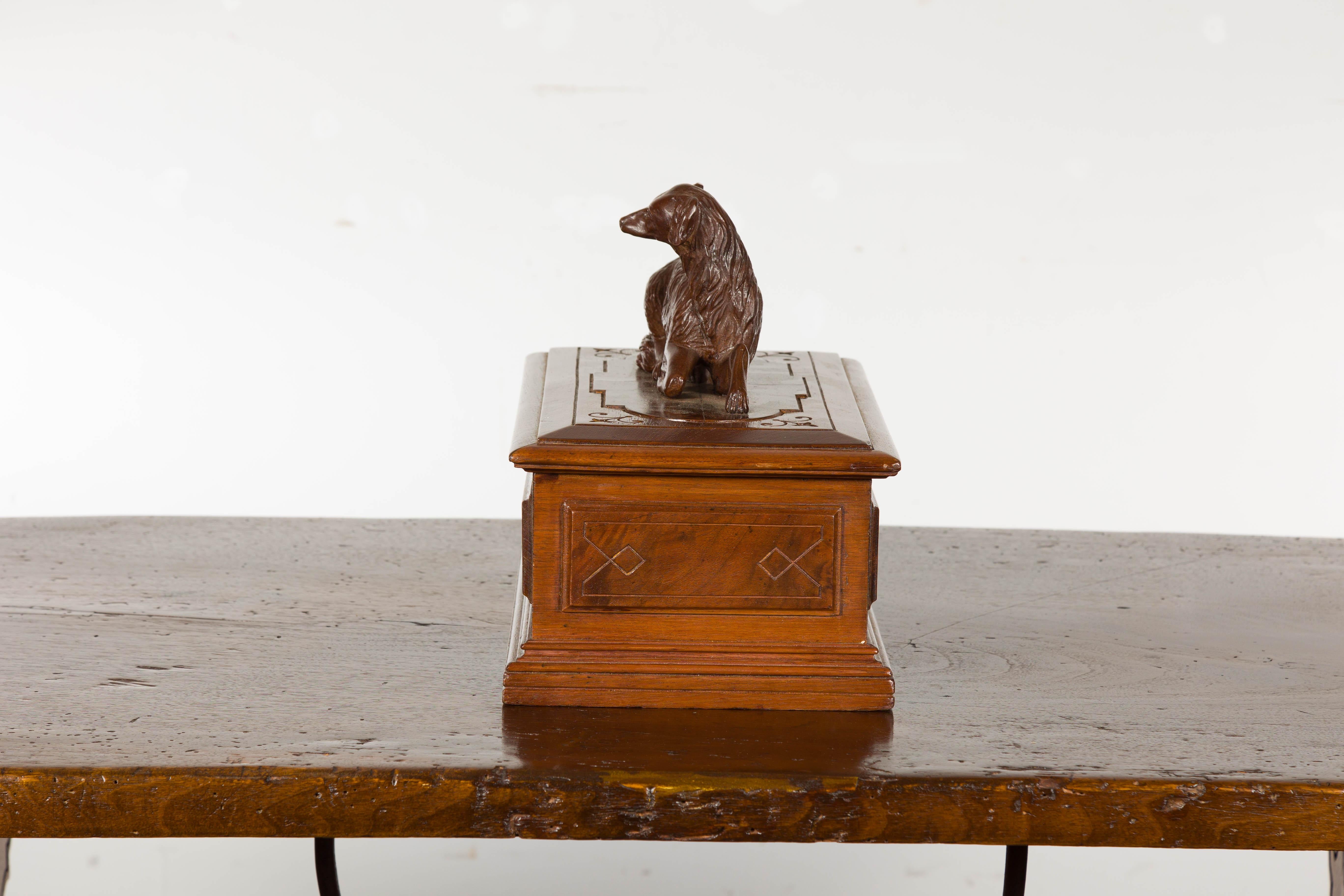 19th Century English Oak Decorative Box with Dog Carving For Sale 11
