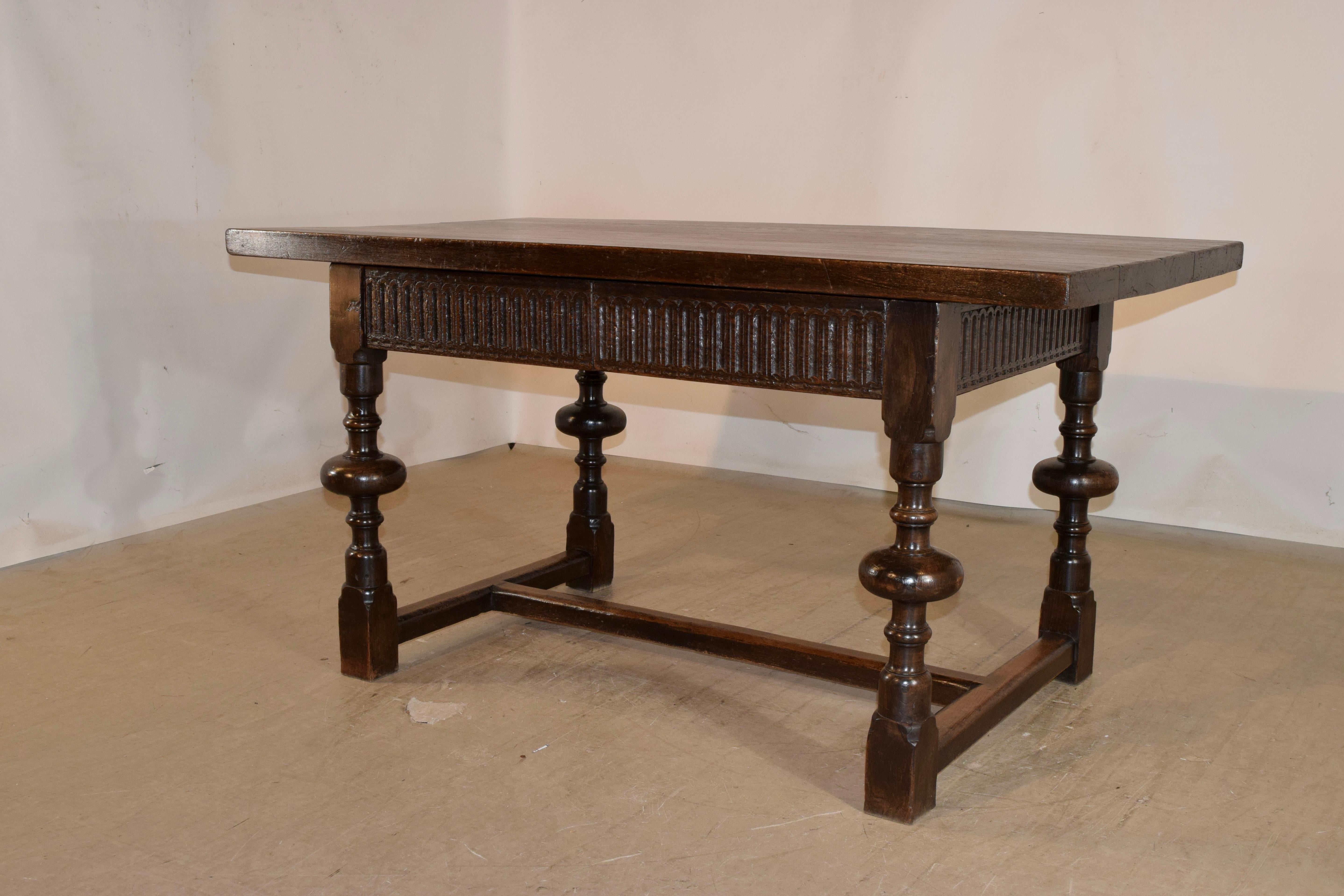 Victorian 19th Century English Oak Desk with Two Drawers For Sale