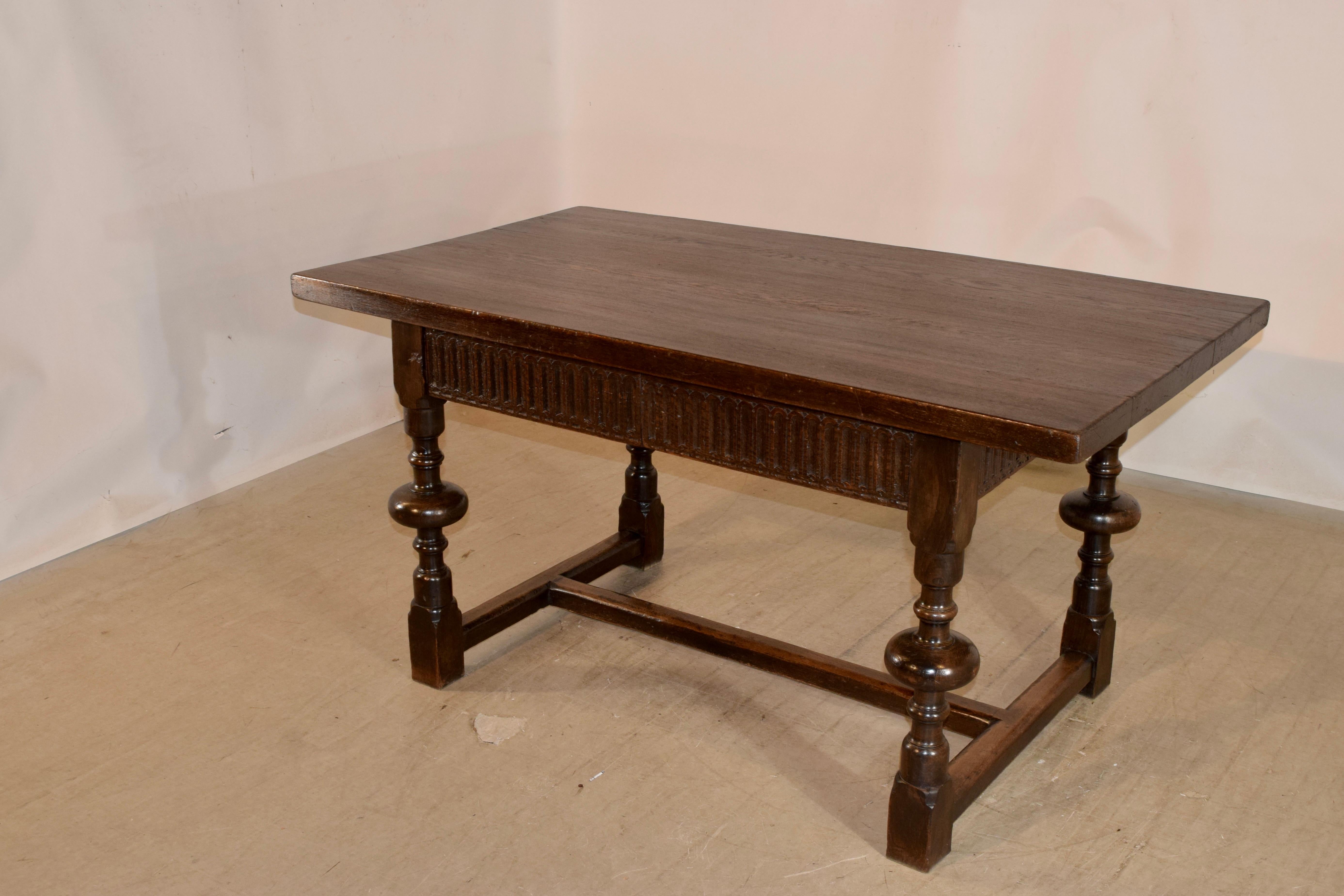 19th Century English Oak Desk with Two Drawers In Good Condition For Sale In High Point, NC