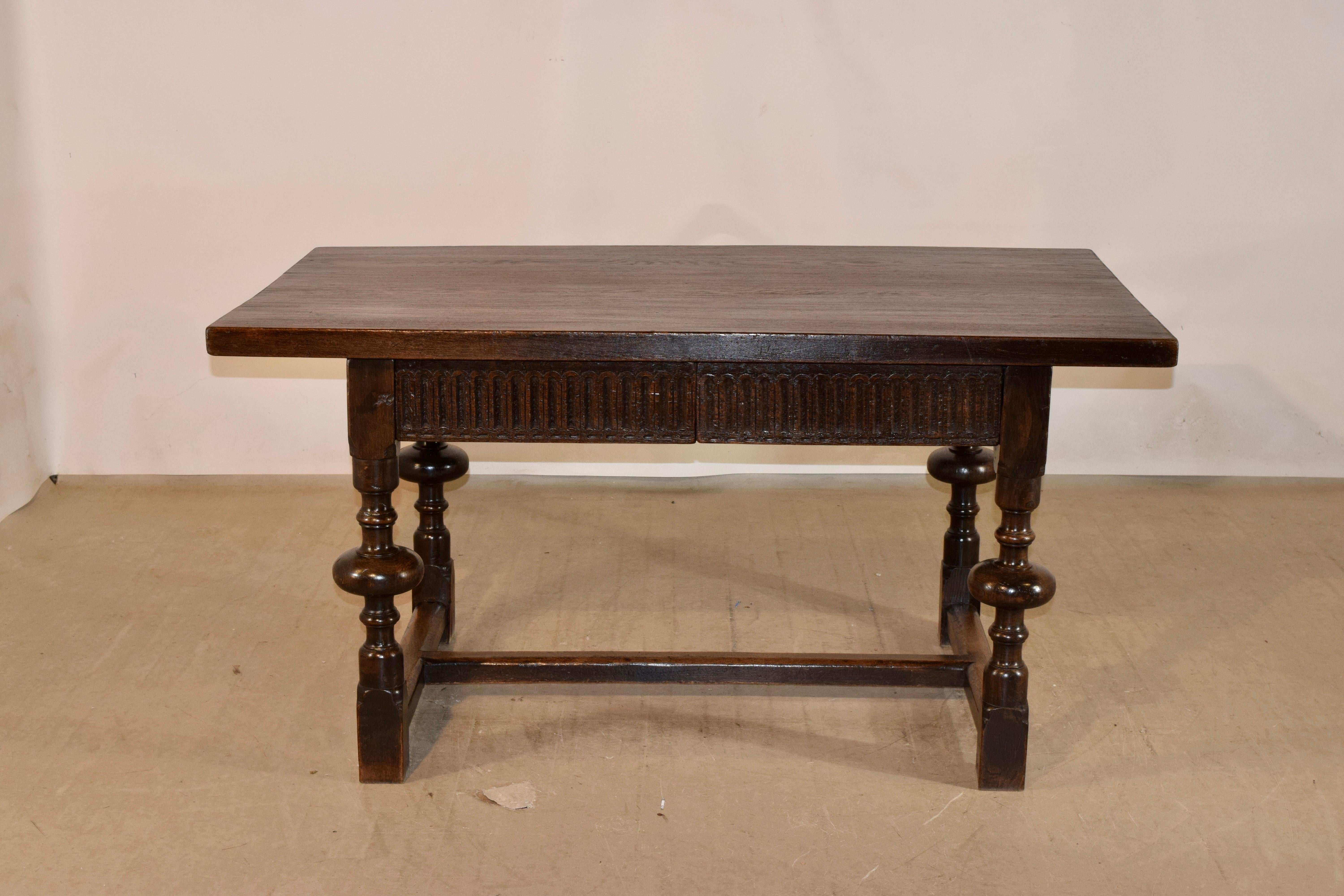 19th Century English Oak Desk with Two Drawers For Sale 2