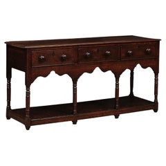 19th Century English Oak Dresser Base / Server Featuring 3 Drawers