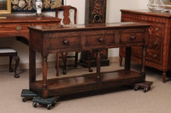 19th Century English Oak Dresser Base / Server with 3 Drawers with Wood Knobs