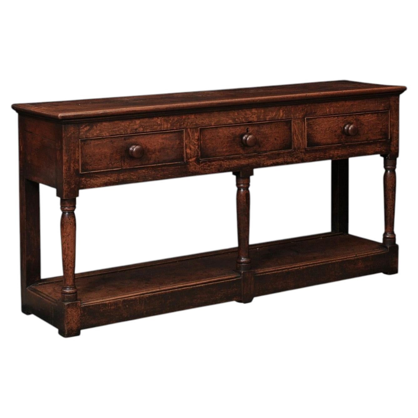 19th Century English Oak Dresser Base / Server with 3 Drawers with Wood Knobs