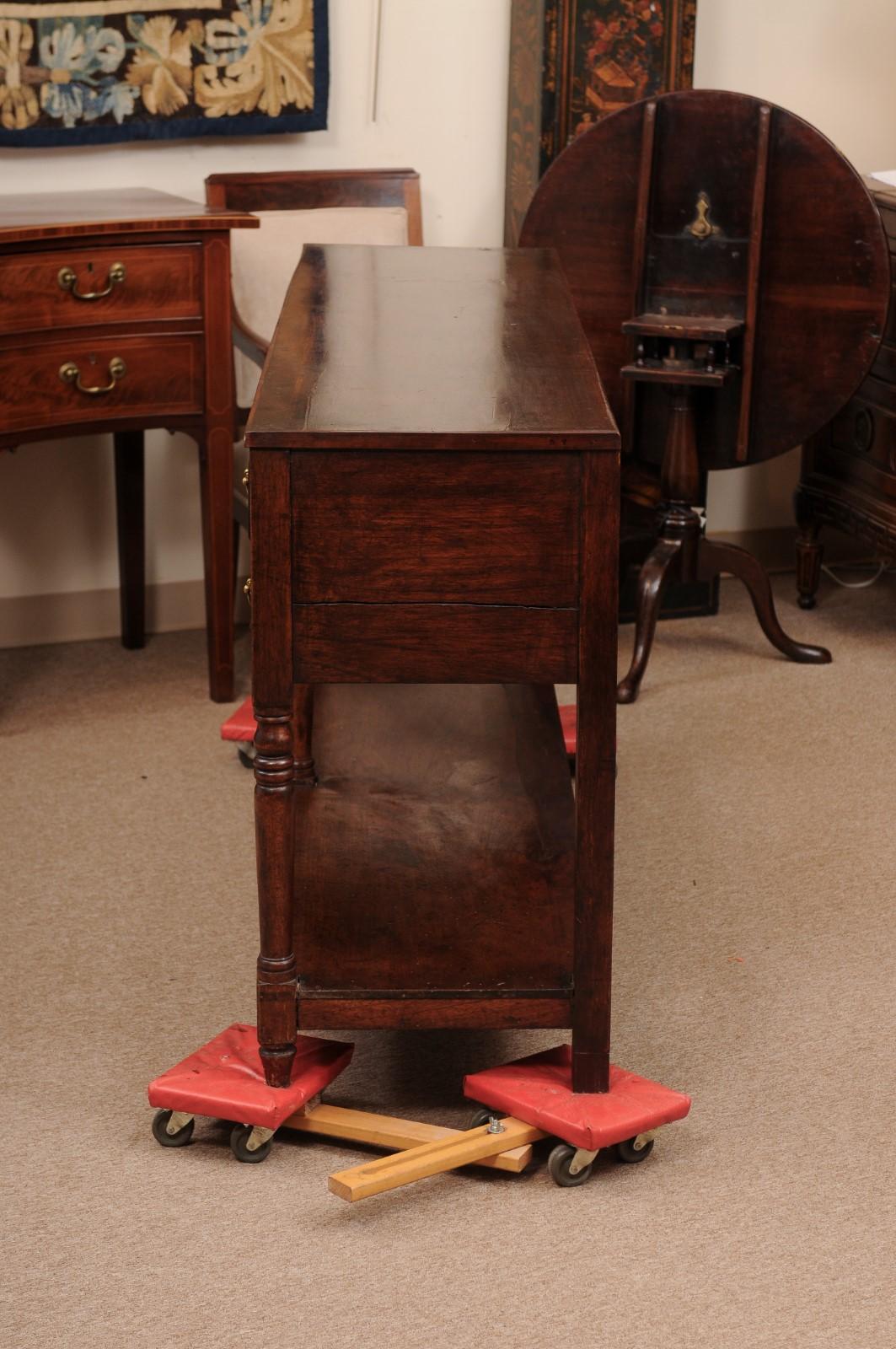 19th Century English Oak Dresser Base / Server with 6 Drawers, Turned Supports a 7