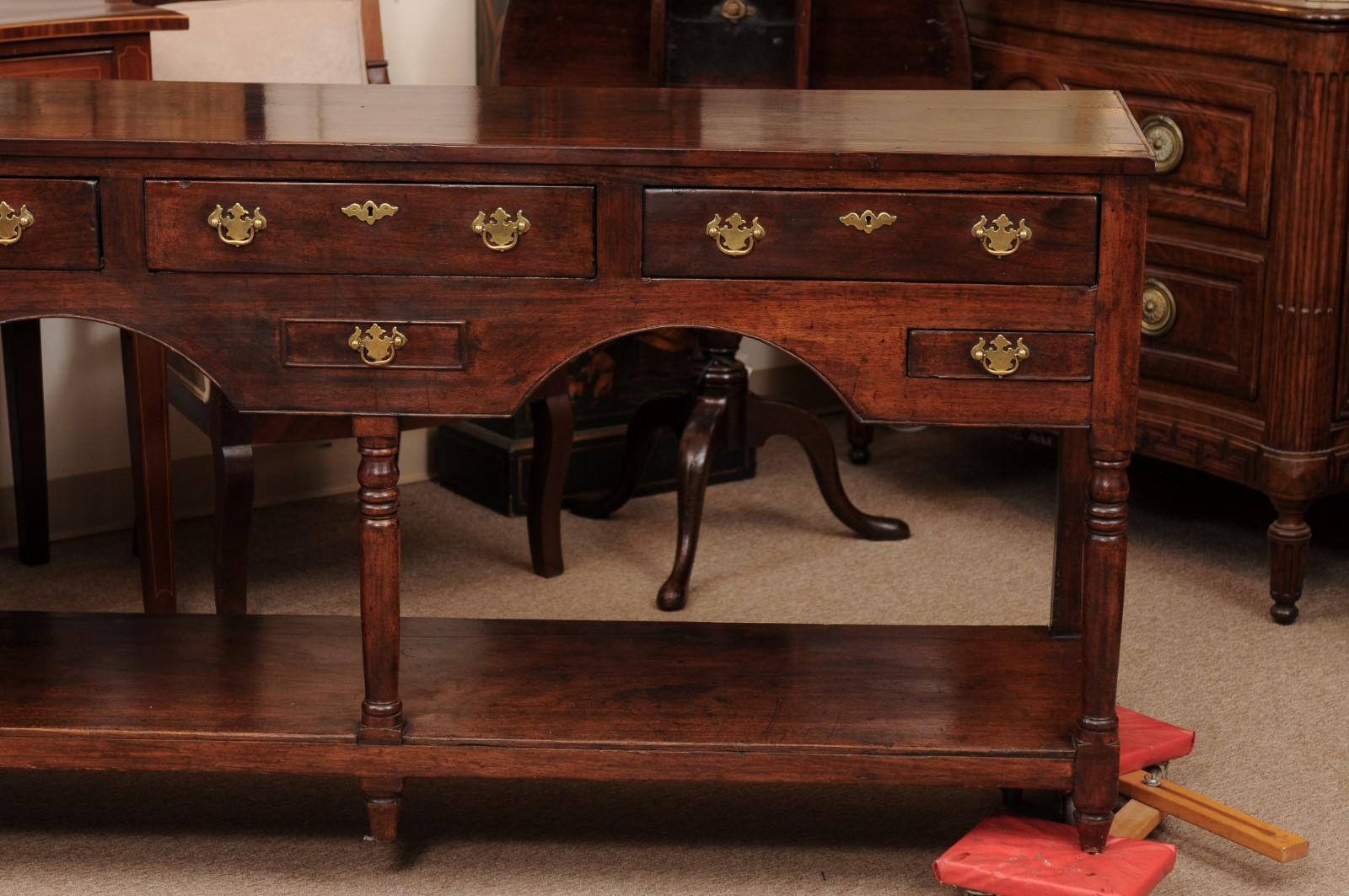 19th Century English Oak Dresser Base / Server with 6 Drawers, Turned Supports a 10