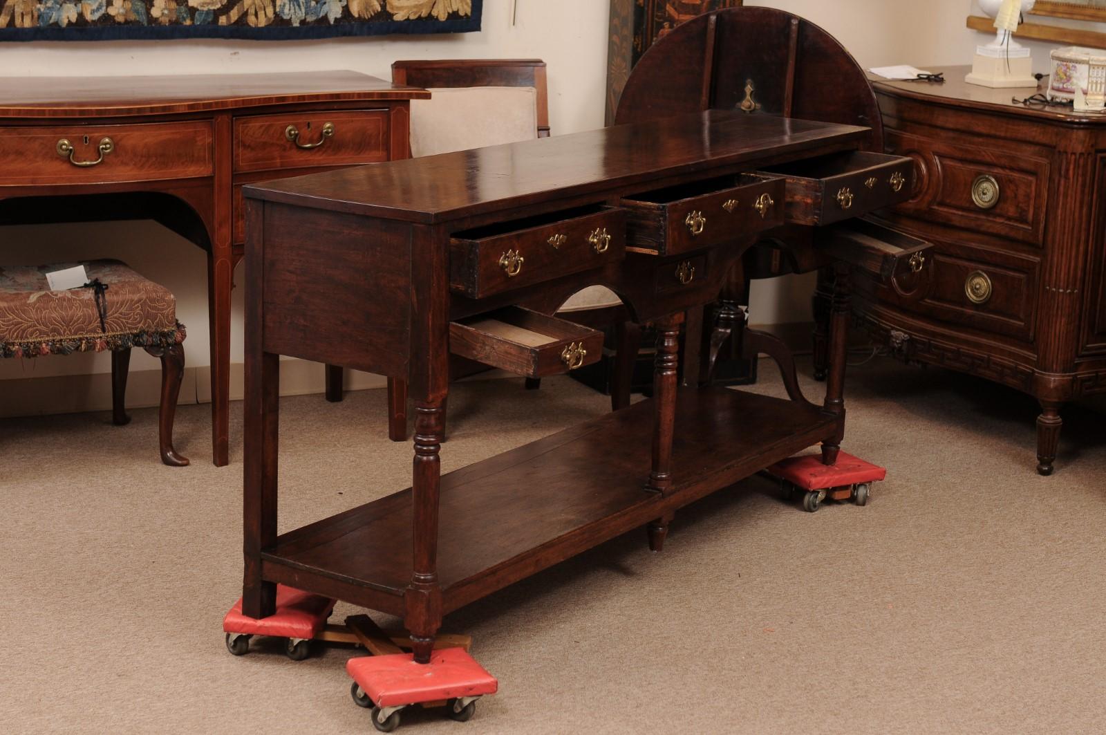 19th Century English Oak Dresser Base / Server with 6 Drawers, Turned Supports a In Fair Condition In Atlanta, GA