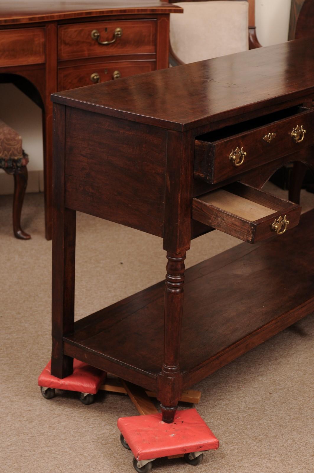 19th Century English Oak Dresser Base / Server with 6 Drawers, Turned Supports a 1