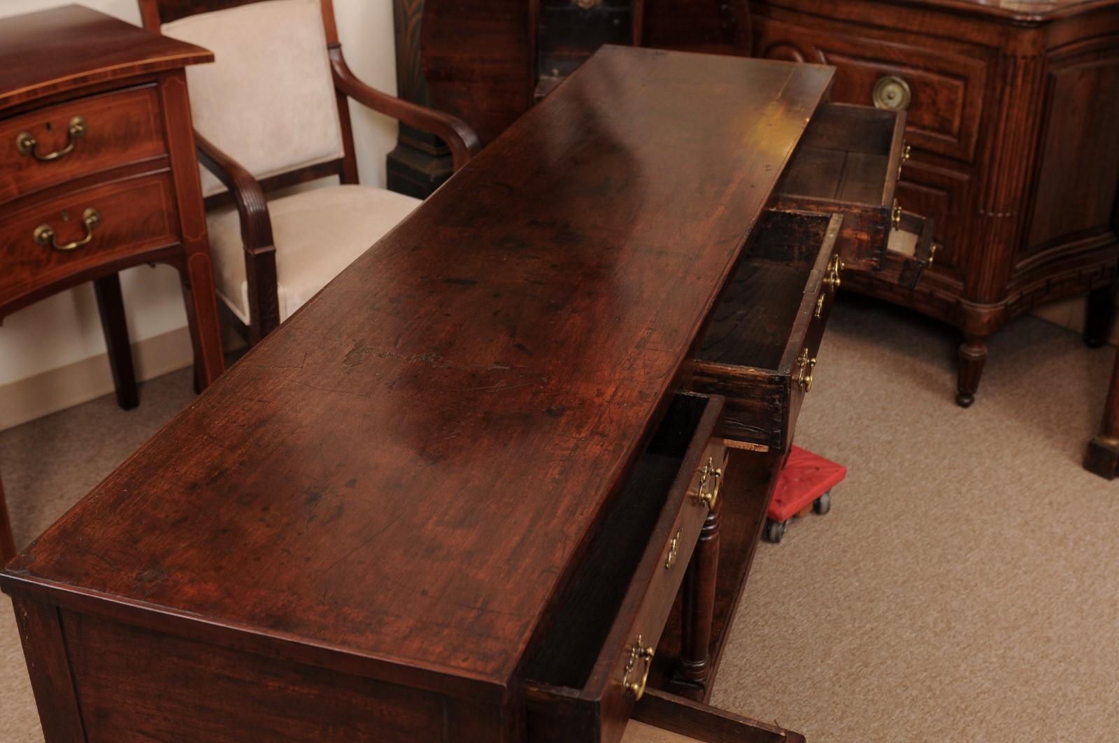 19th Century English Oak Dresser Base / Server with 6 Drawers, Turned Supports a 2