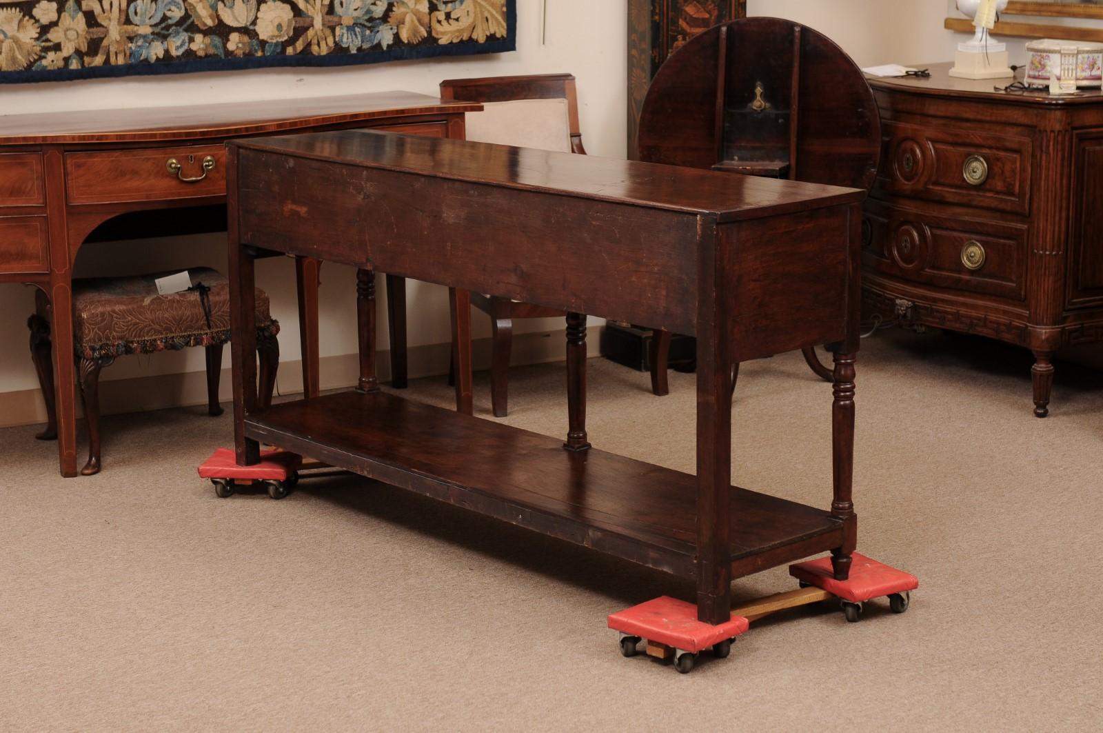 19th Century English Oak Dresser Base / Server with 6 Drawers, Turned Supports a 4