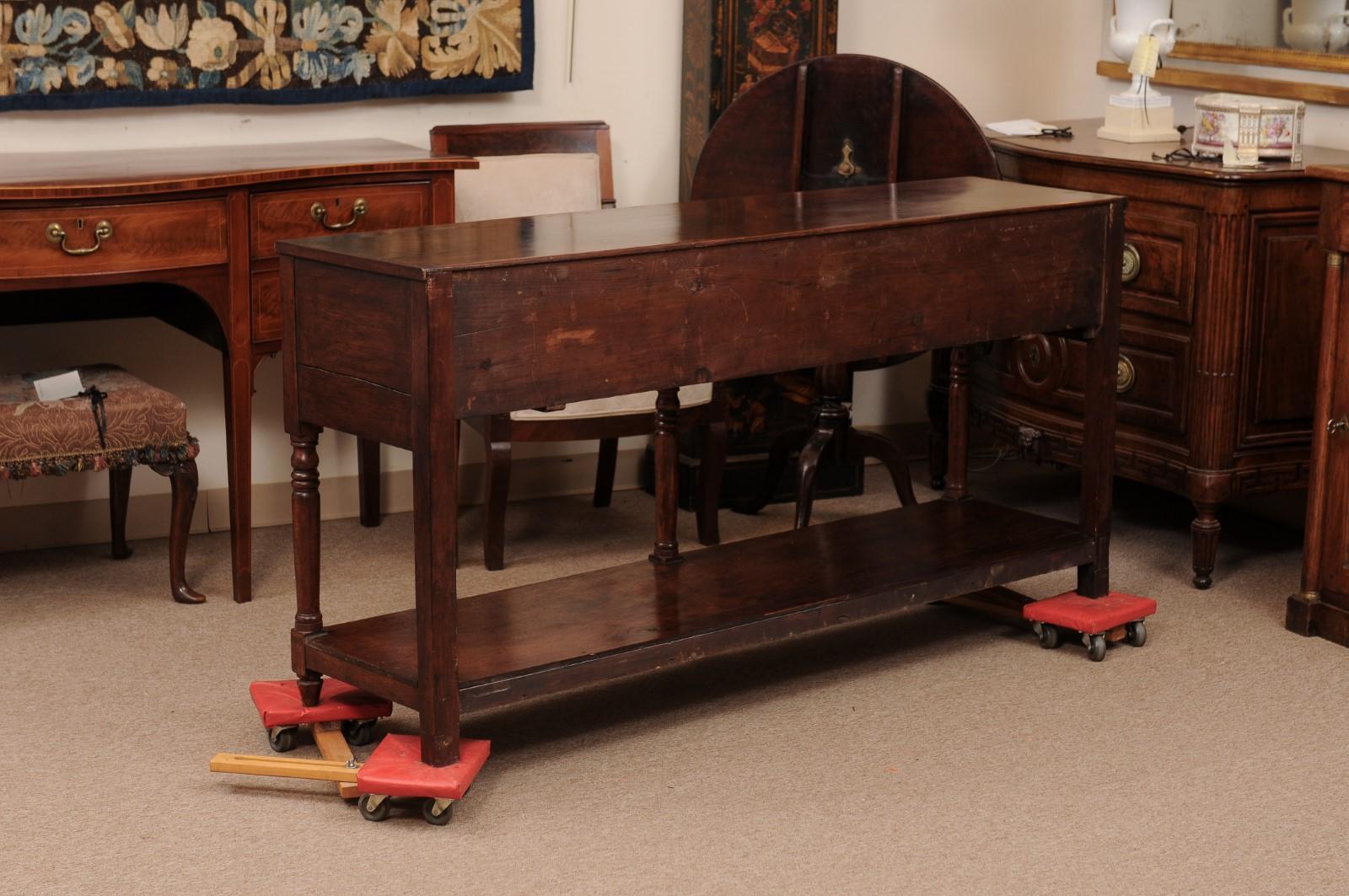 19th Century English Oak Dresser Base / Server with 6 Drawers, Turned Supports a 6