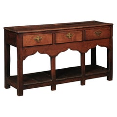 19th Century English Oak Dresser Base / Server with Plinth Base & 3 Drawers