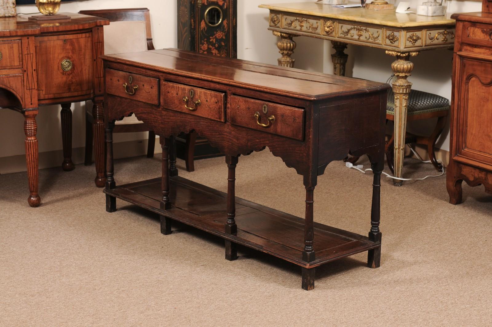 19th Century English Oak Dresser Base / Server with Potboard & 3 Drawers For Sale 10