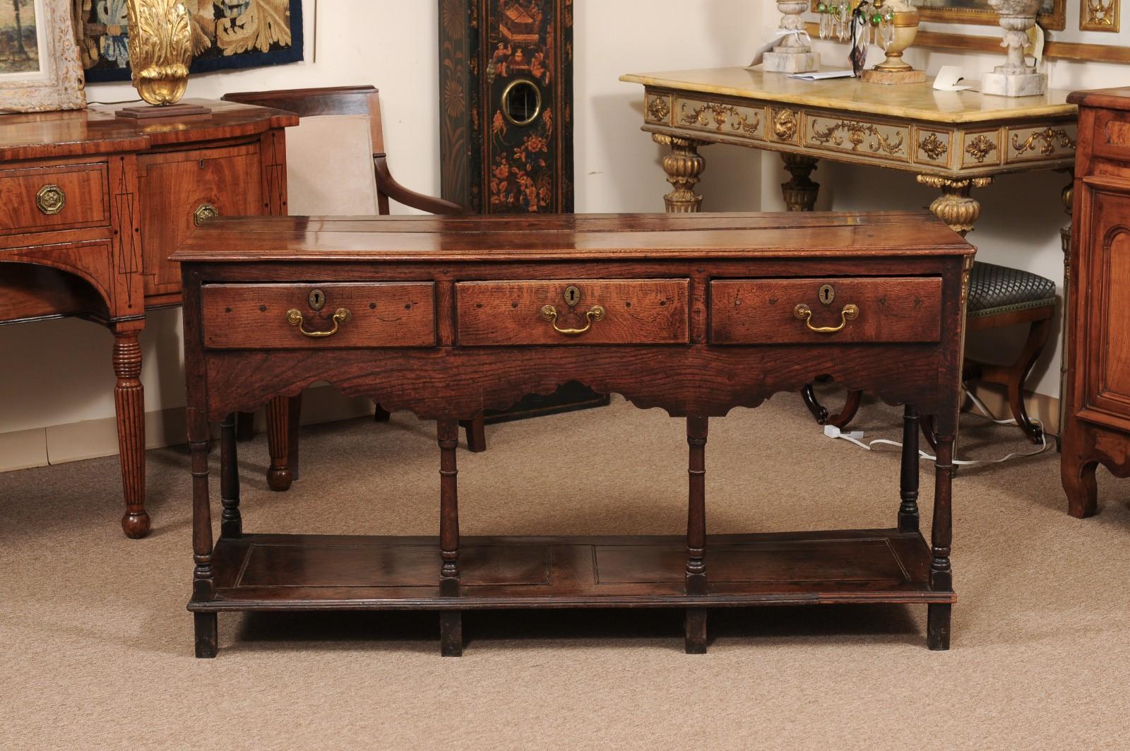 19th Century English Oak Dresser Base / Server with Potboard & 3 Drawers For Sale 11