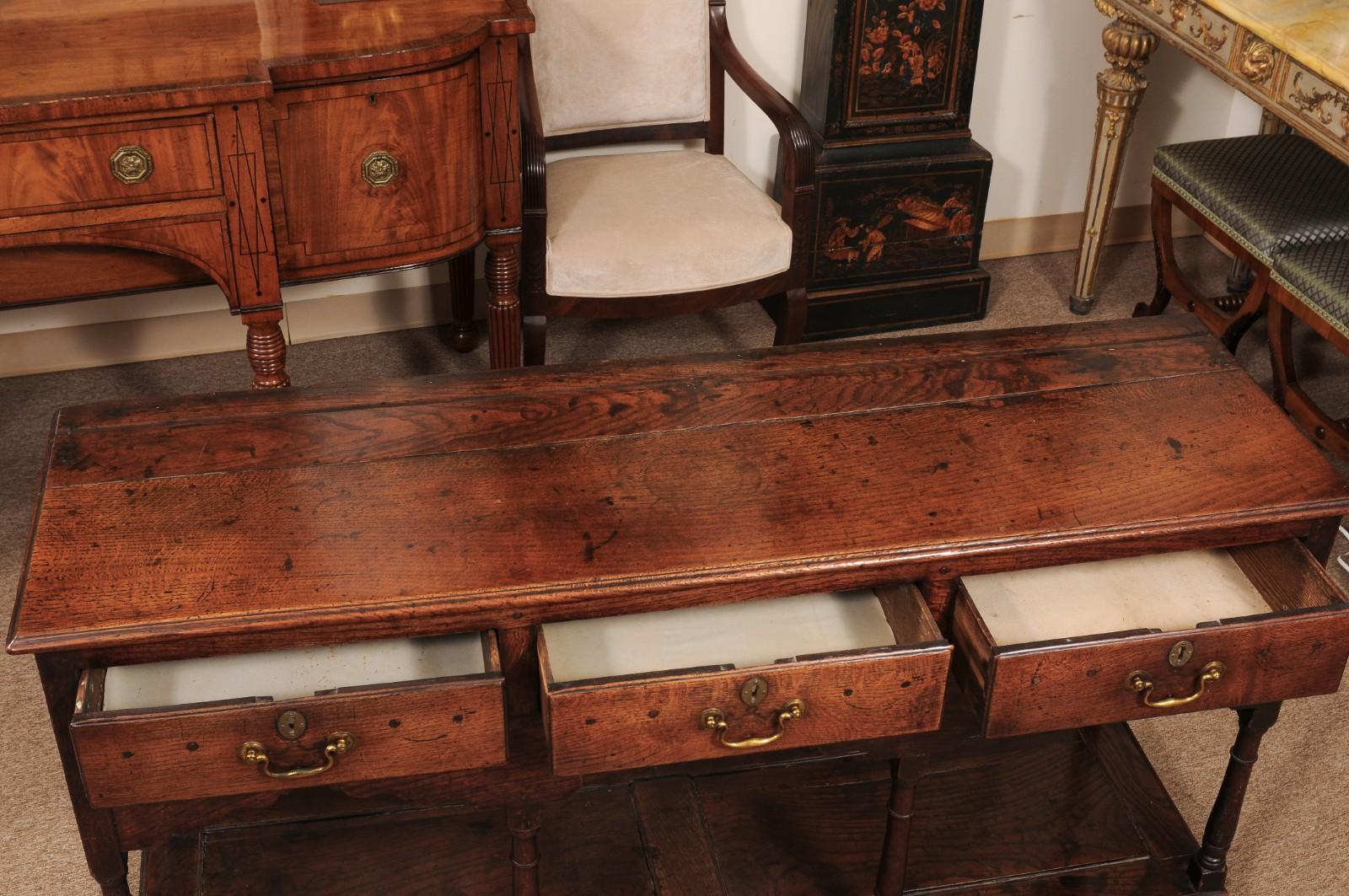 19th Century English Oak Dresser Base / Server with Potboard & 3 Drawers For Sale 4