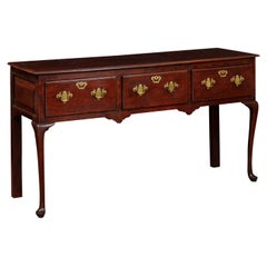Antique 19th Century English Oak Dresser Base with Cabriole Legs & Pad Feet