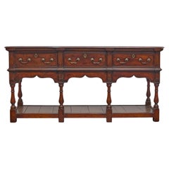 19th Century English Oak Dresser Base with Three Drawers and Open Shelf