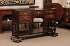 19th Century English Oak Dresserbase / Server with Pierced Apron, 5 Drawers & L