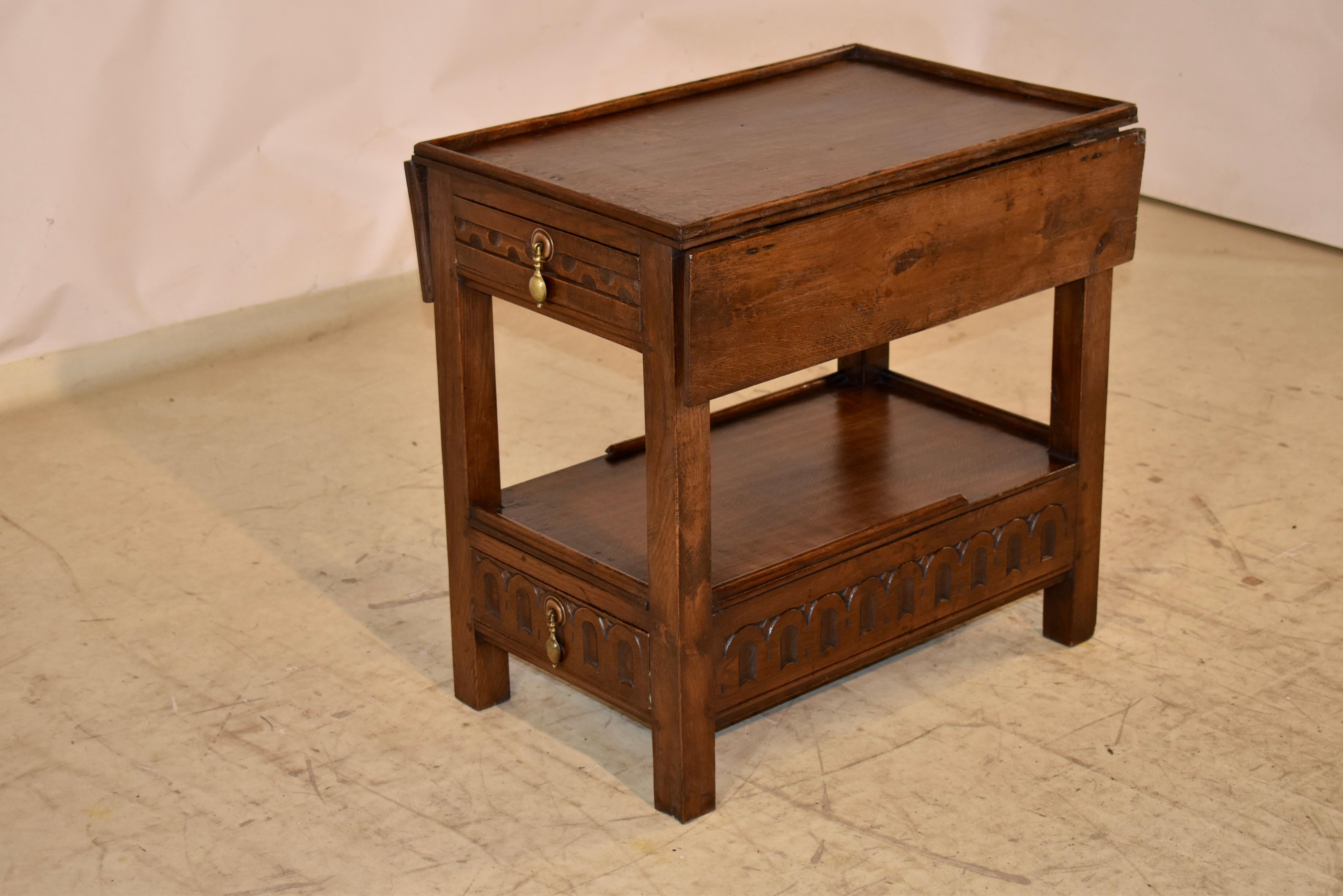 Victorian 19th Century English Oak Drop Leaf Side Table For Sale