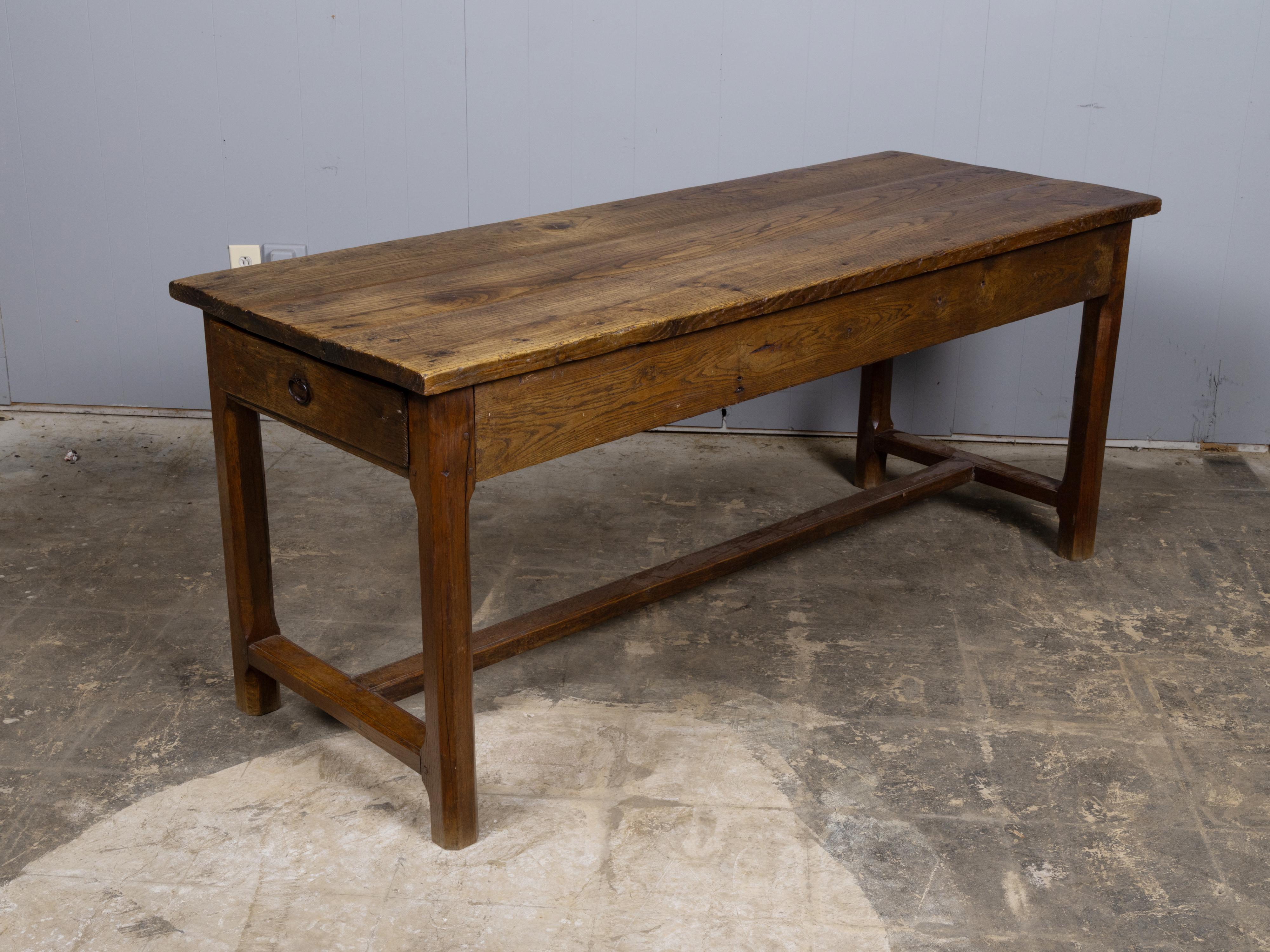 19th Century English Oak Farm Table with Drawer and Plank Top For Sale ...