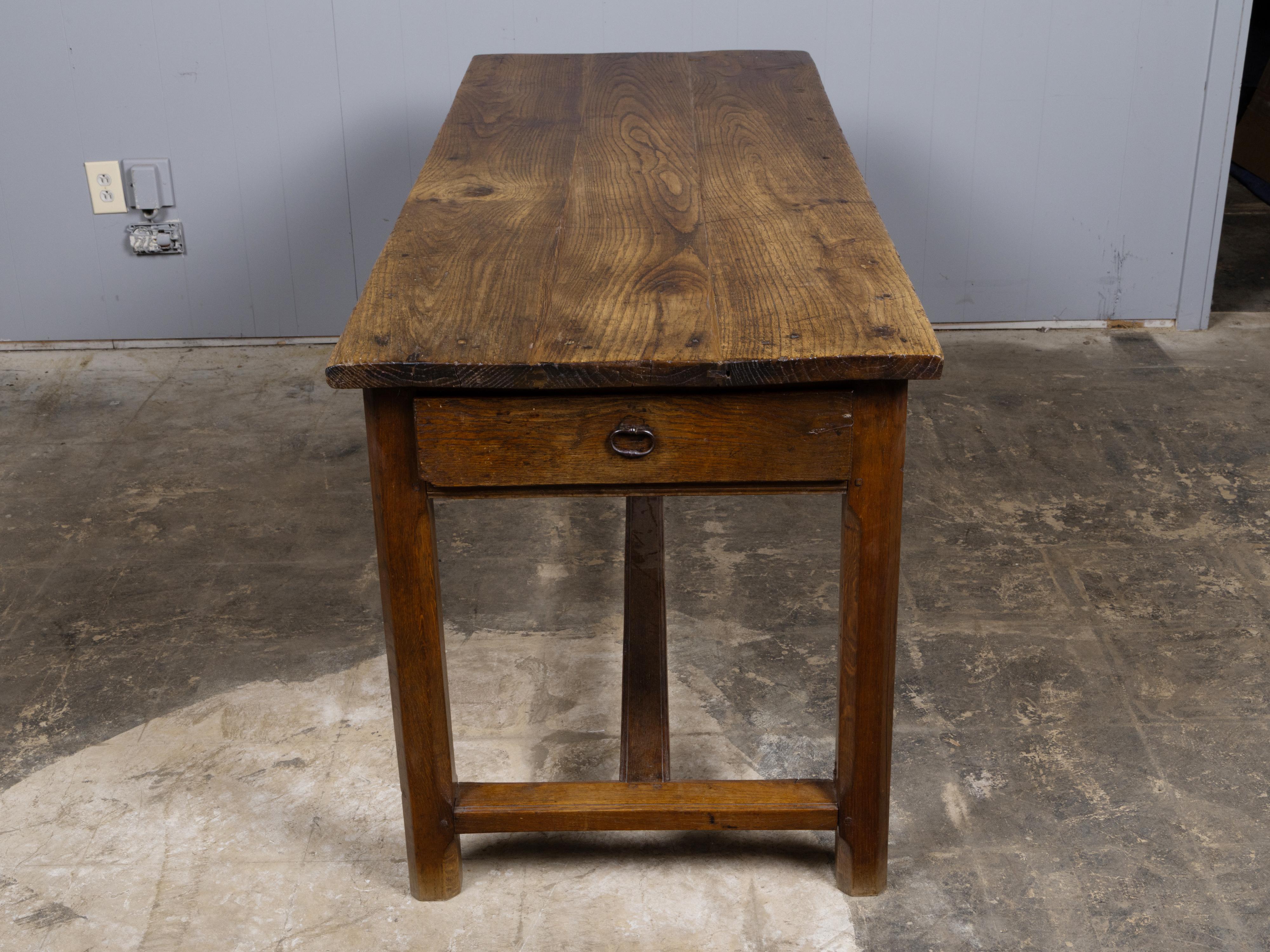 19th Century English Oak Farm Table with Drawer and Plank Top For Sale ...