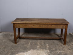 19th Century English Oak Farm Table with Drawer and Plank Top