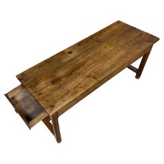 19th Century English Oak Farm Table with Drawer and Plank Top