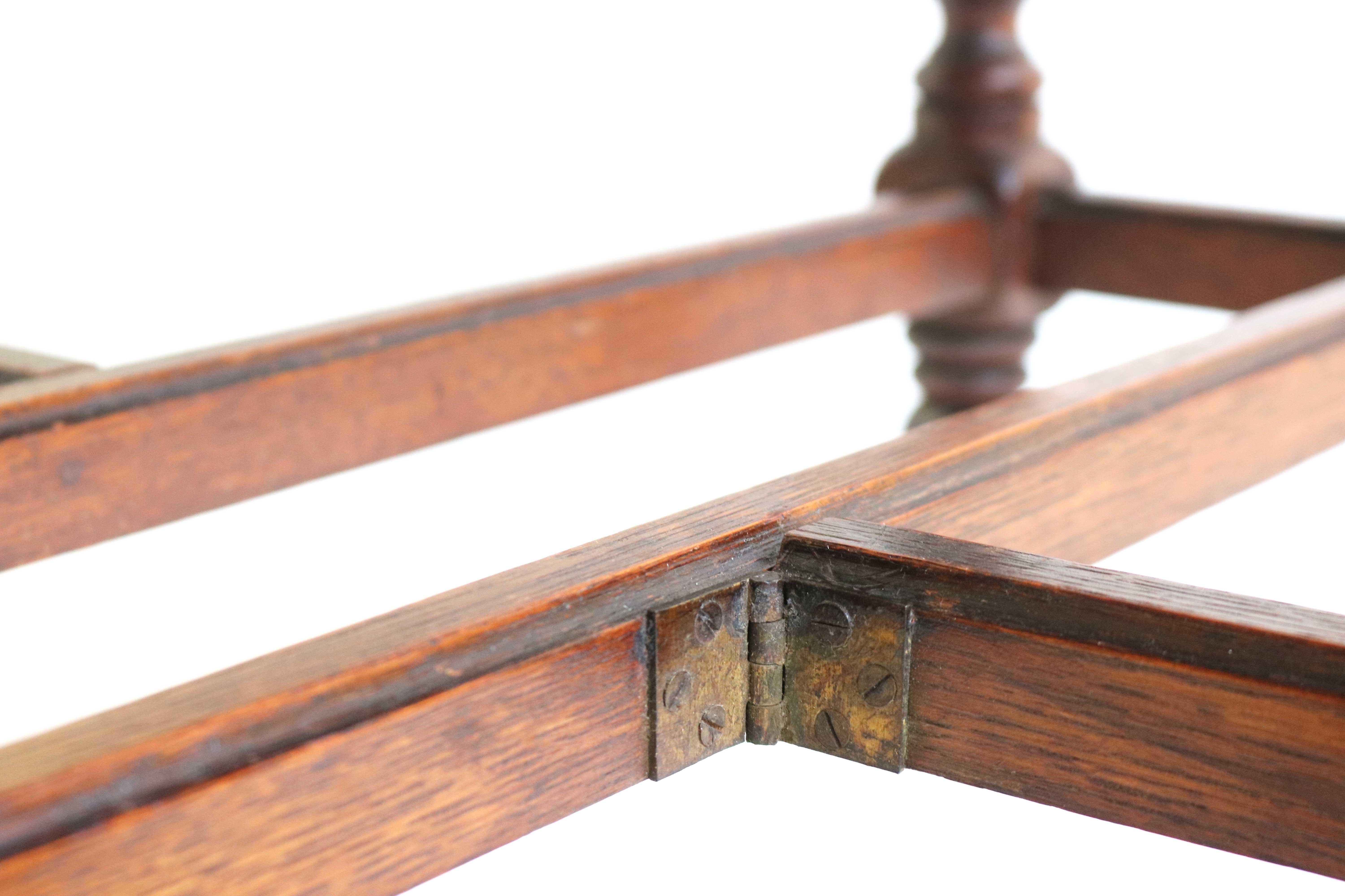 19th Century English Oak Flower Carved Gate-Leg Table Barley Twist Drop Leaf 10