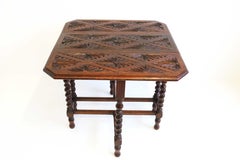 19th Century English Oak Flower Carved Gate-Leg Table Barley Twist Drop Leaf