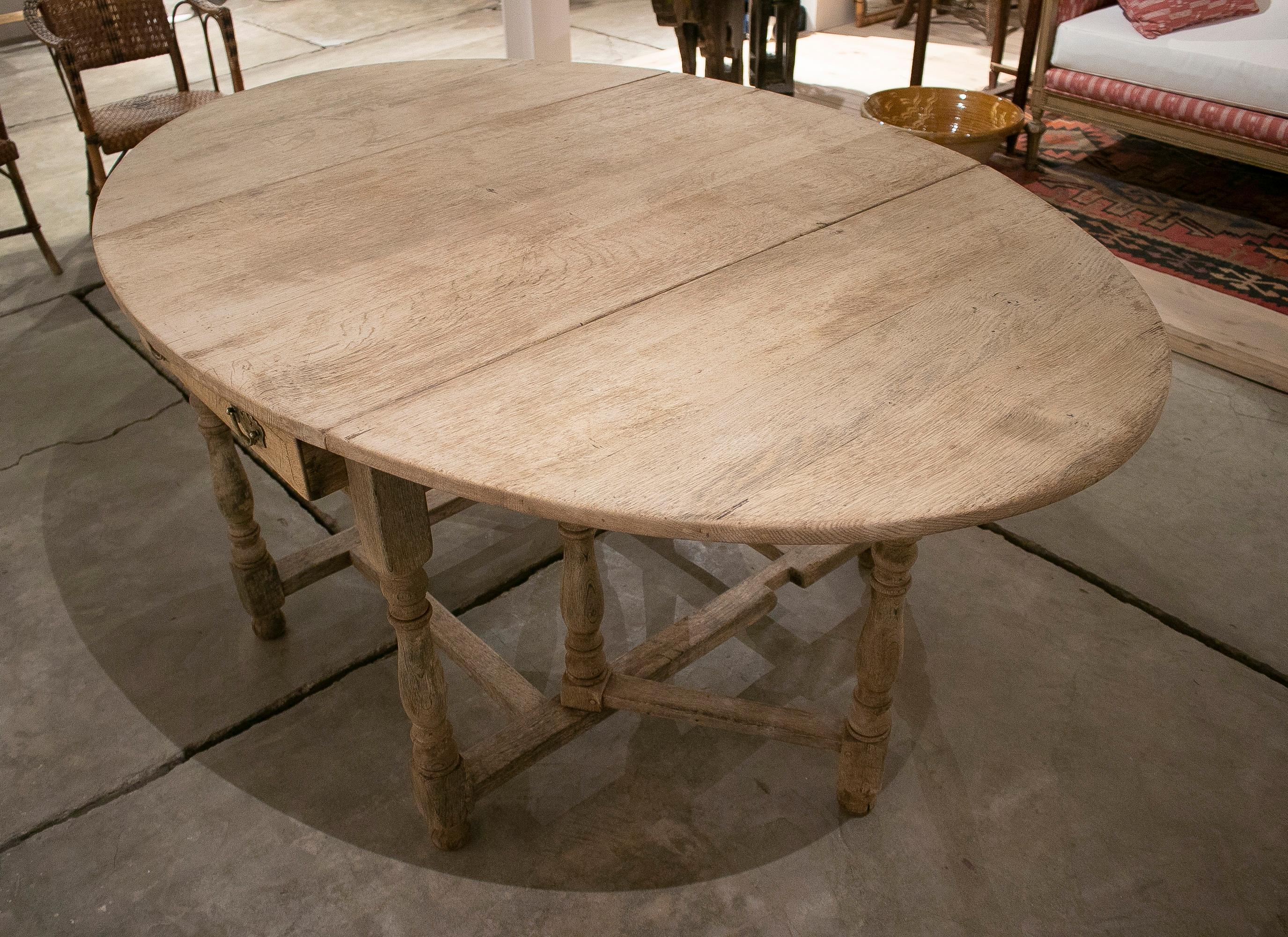 19th Century English Oak Folding Table w/ Drawers and Bronze Handles 1