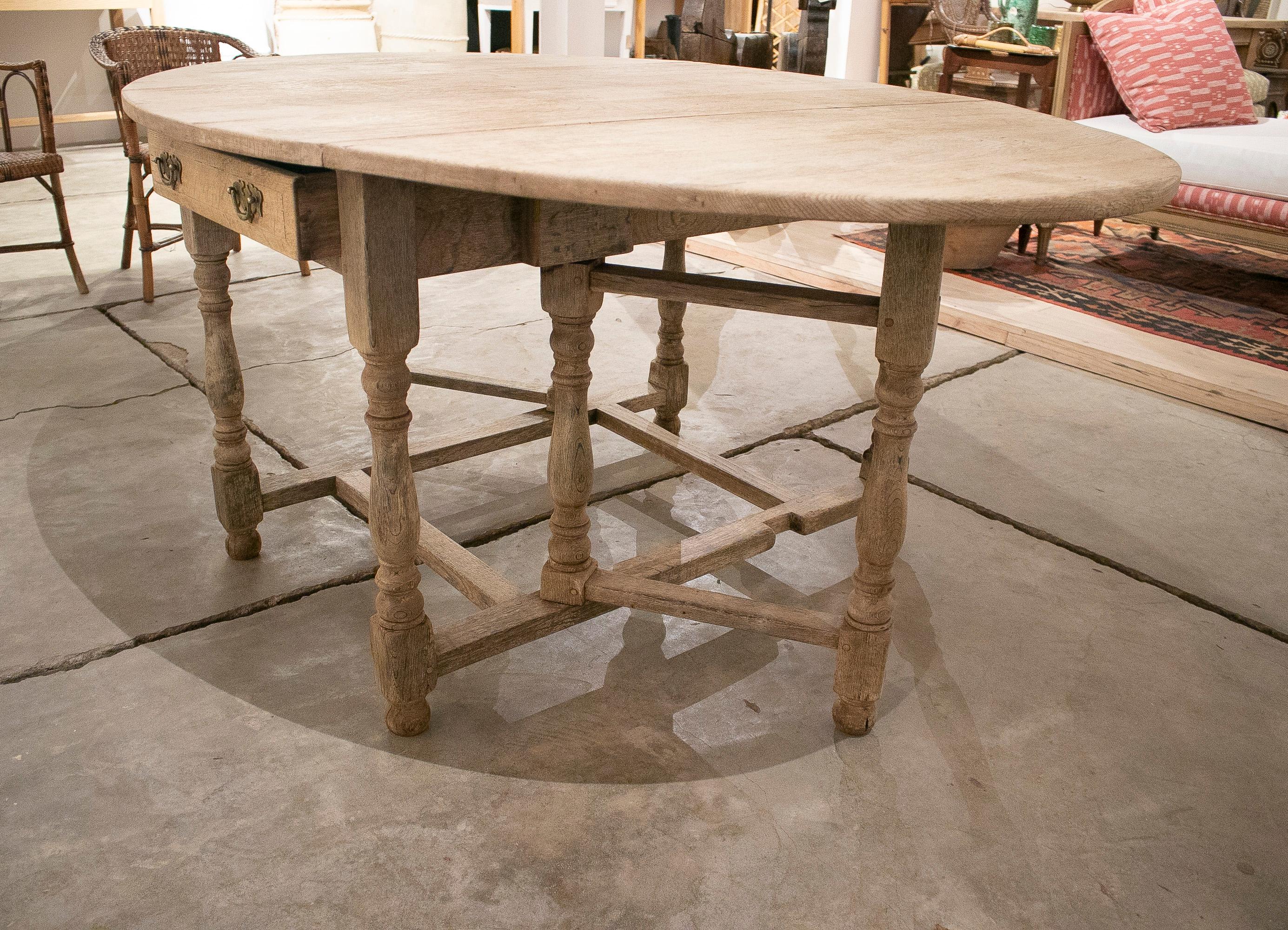 19th Century English Oak Folding Table w/ Drawers and Bronze Handles 2