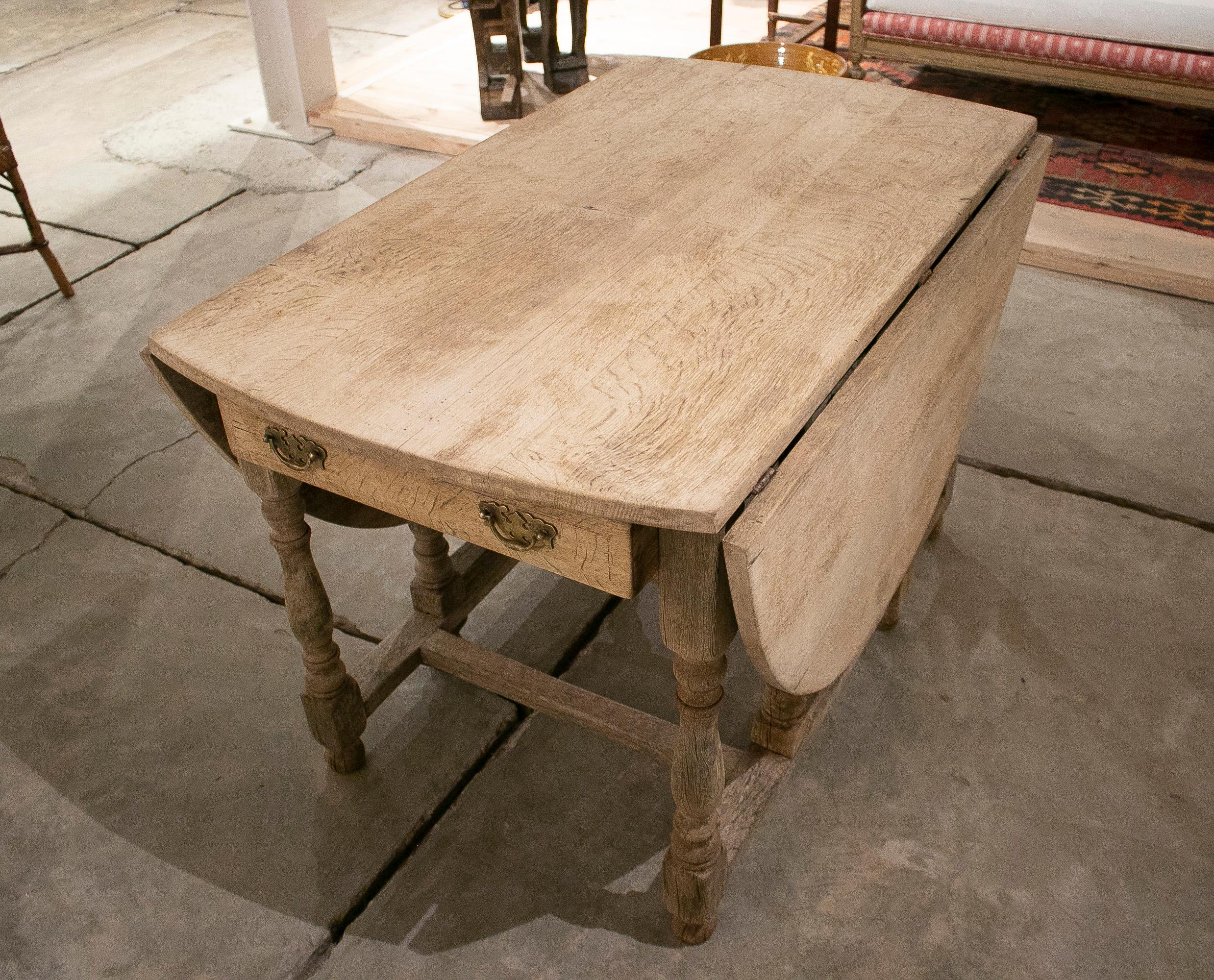 19th Century English Oak Folding Table w/ Drawers and Bronze Handles 6