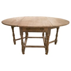 Antique 19th Century English Oak Folding Table w/ Drawers and Bronze Handles