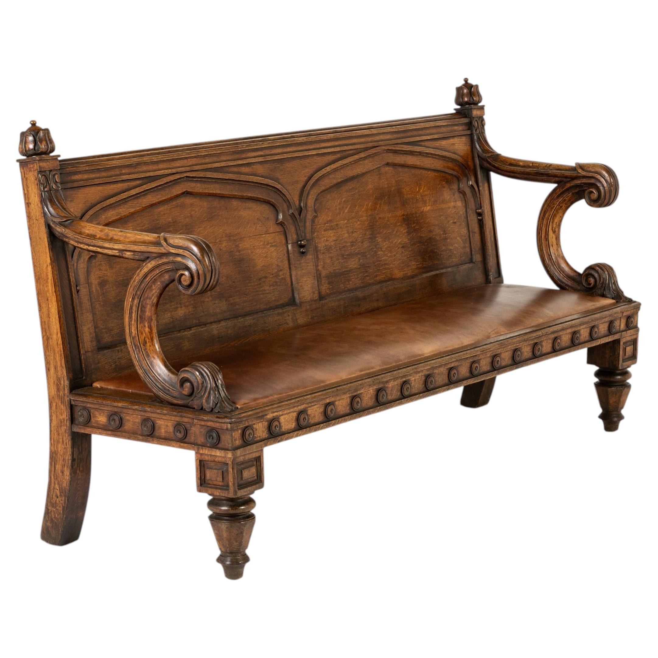 19th Century English Oak Gothic Bench