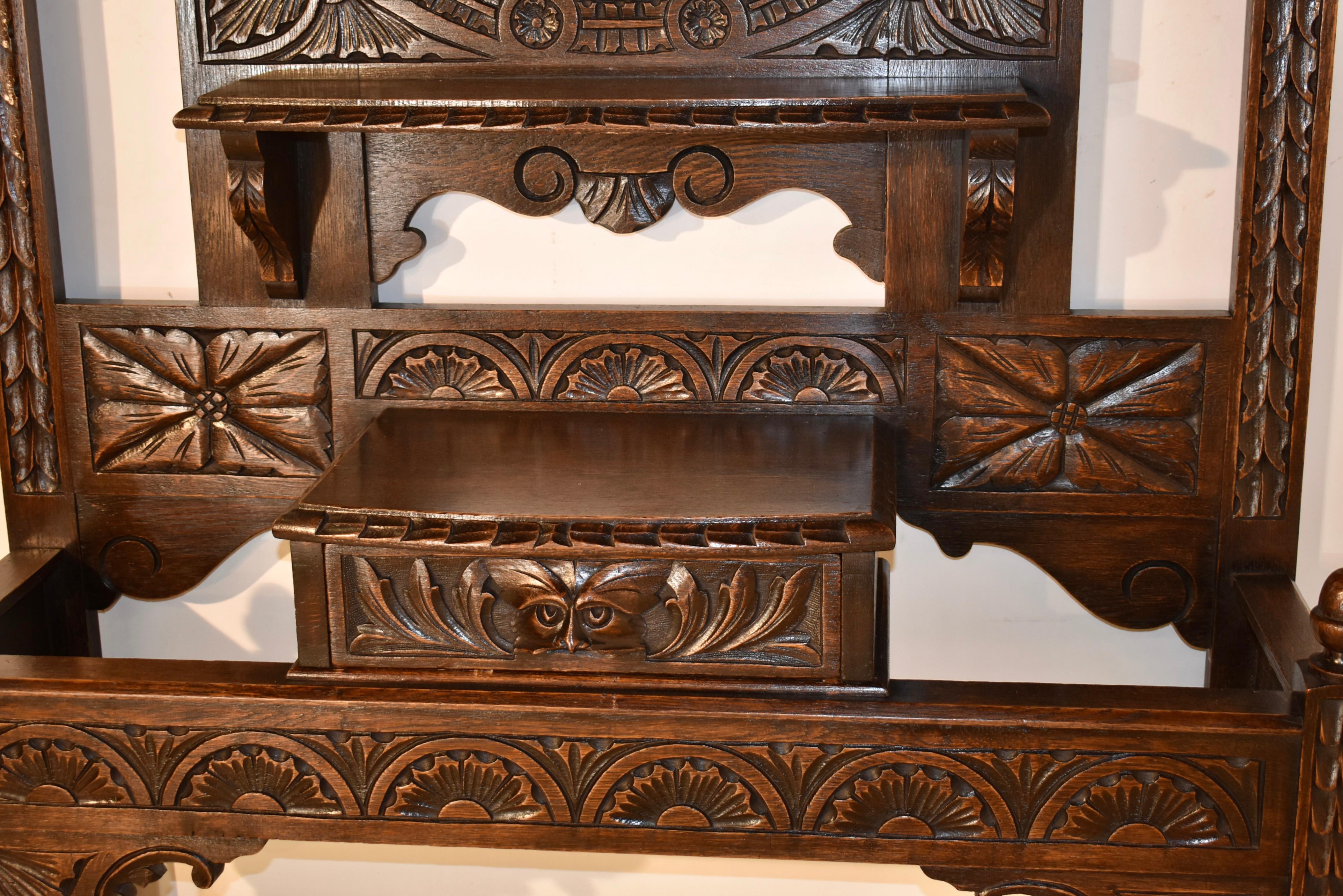 Hand-Carved 19th Century English Oak Hall Stand For Sale