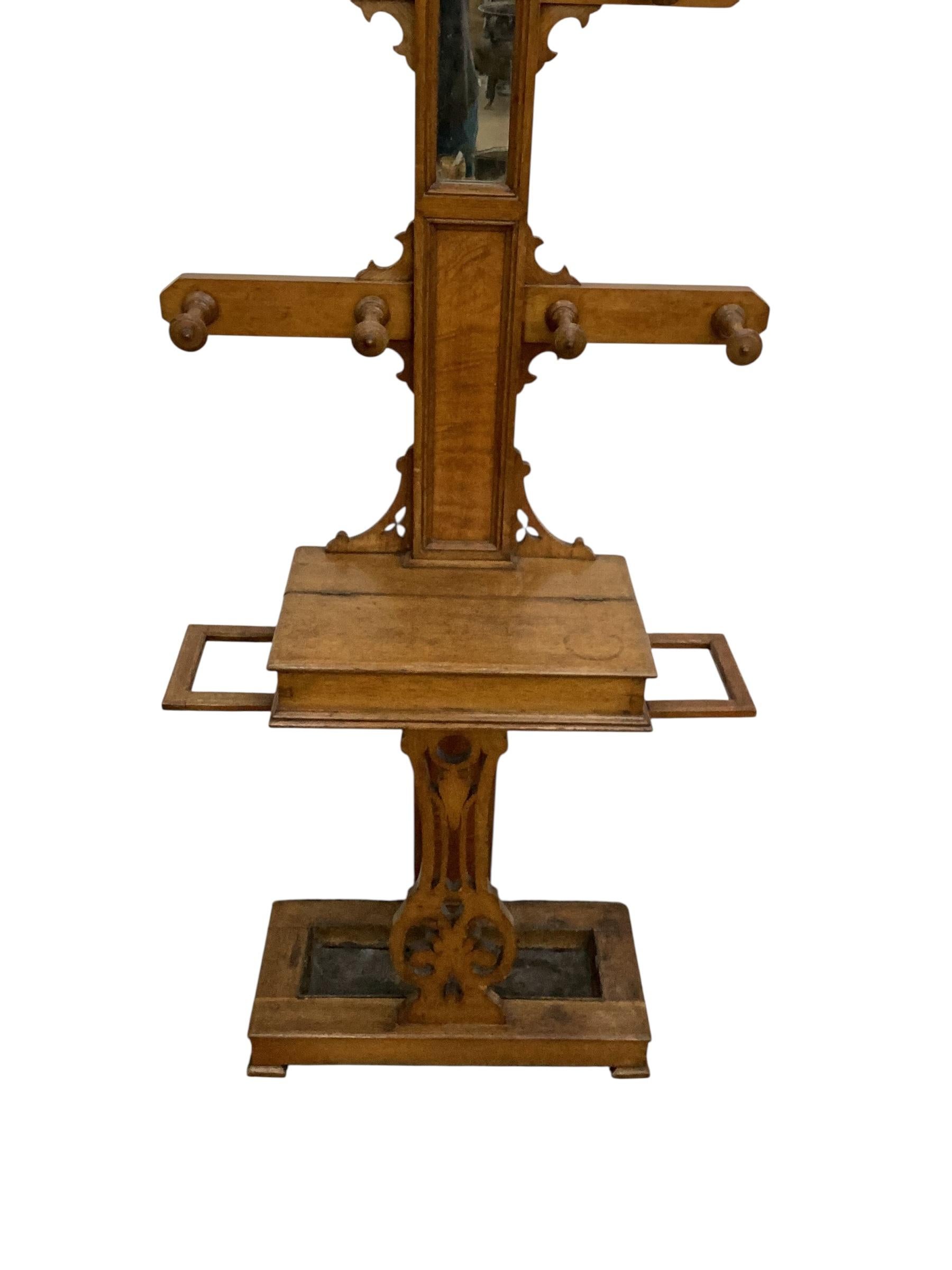 Mirror 19th Century English Oak Hall Tree For Sale