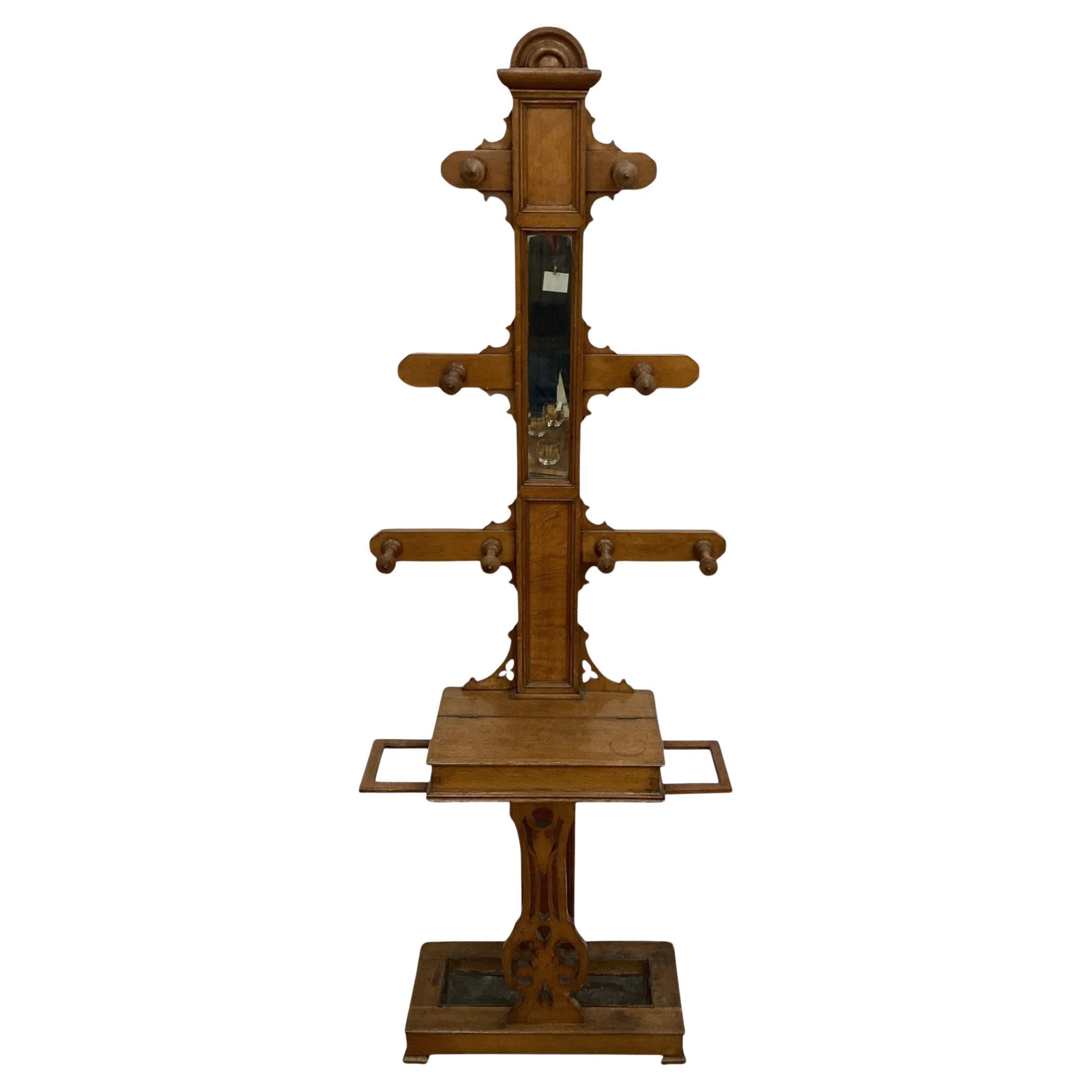 19th Century English Oak Hall Tree For Sale
