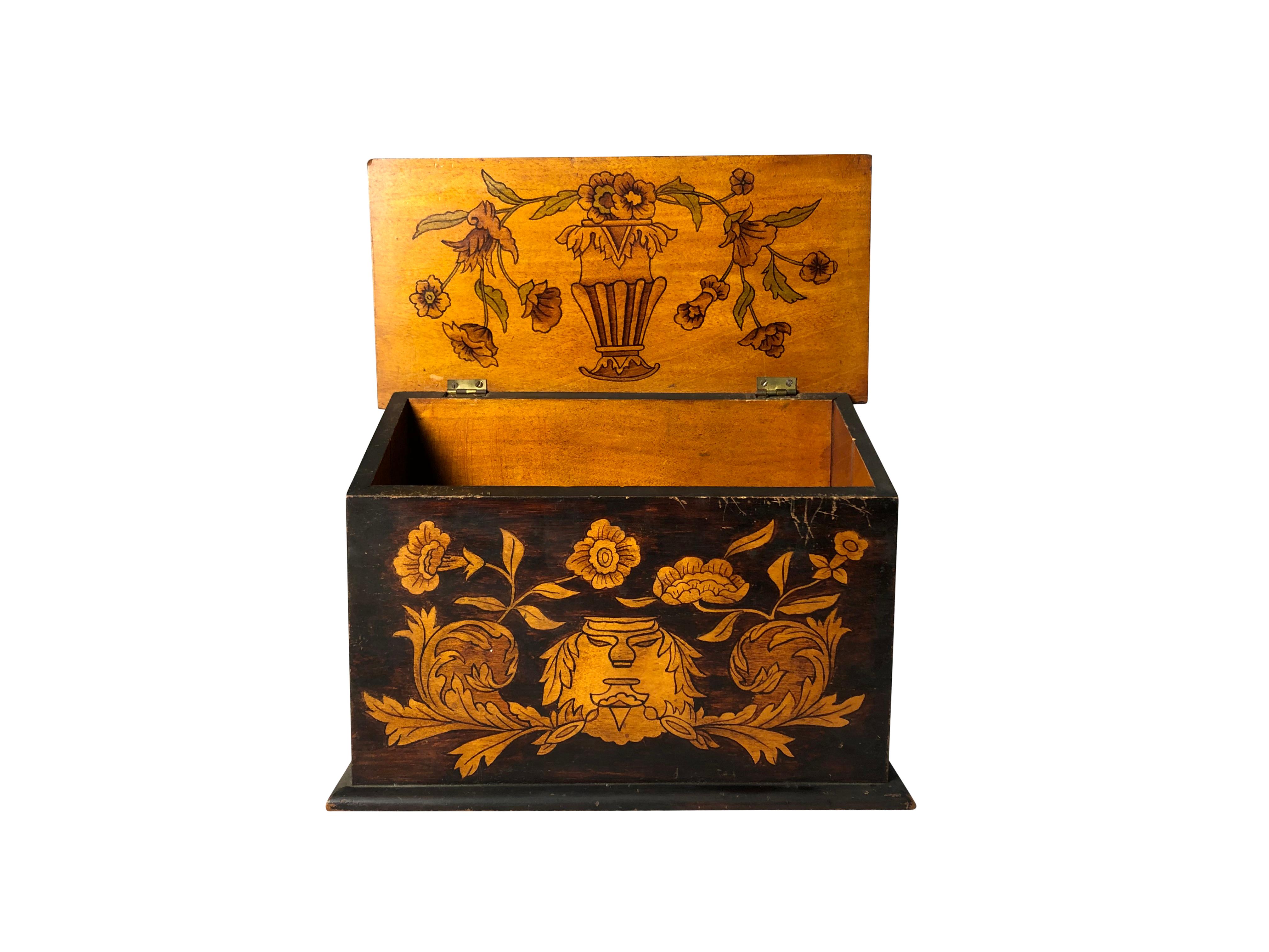 19th Century English Oak Inlaid Letter Box For Sale 1