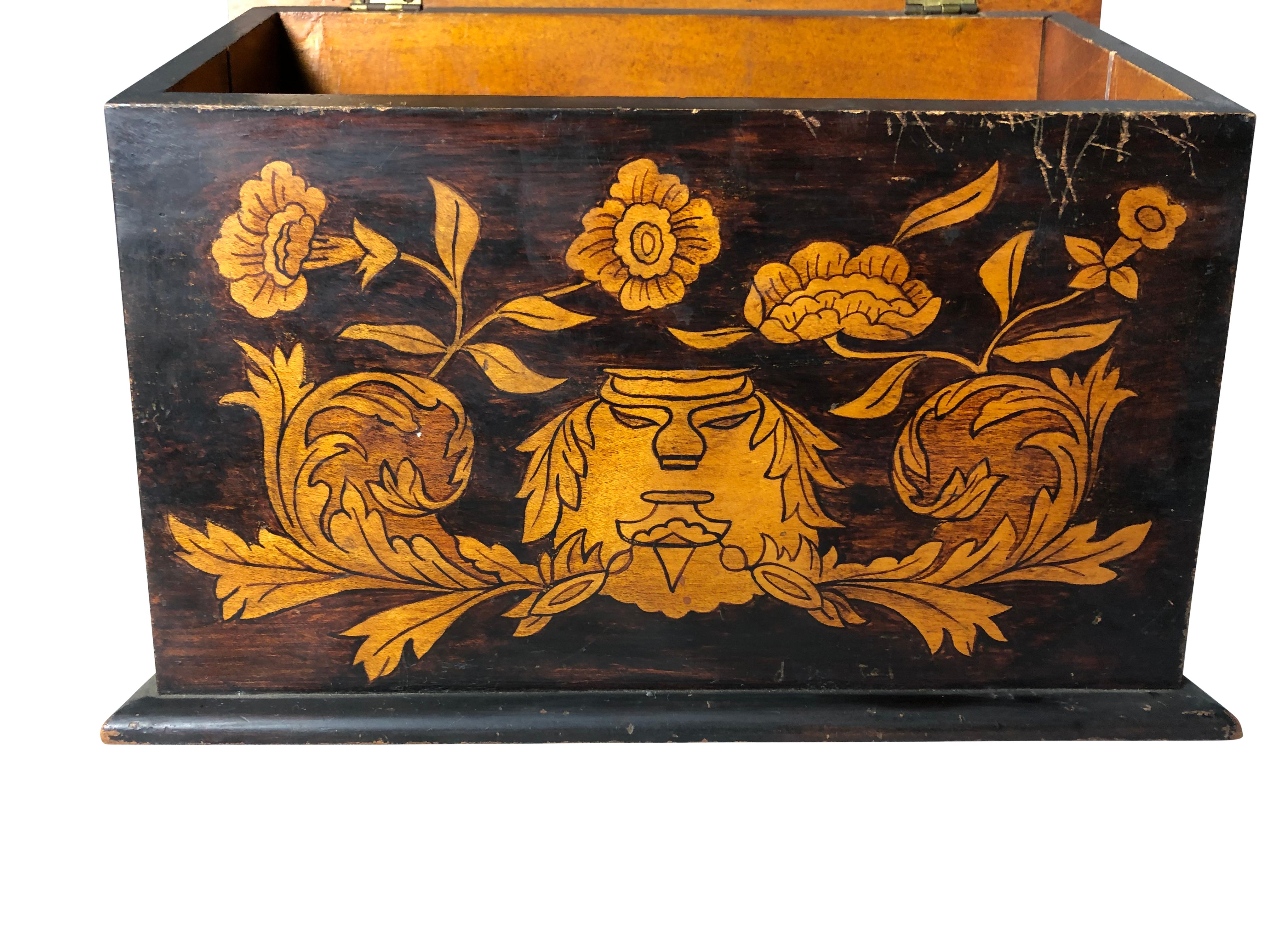 19th Century English Oak Inlaid Letter Box For Sale 3