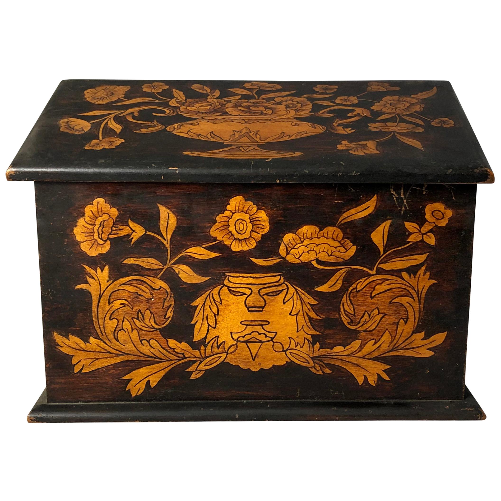 19th Century English Oak Inlaid Letter Box For Sale