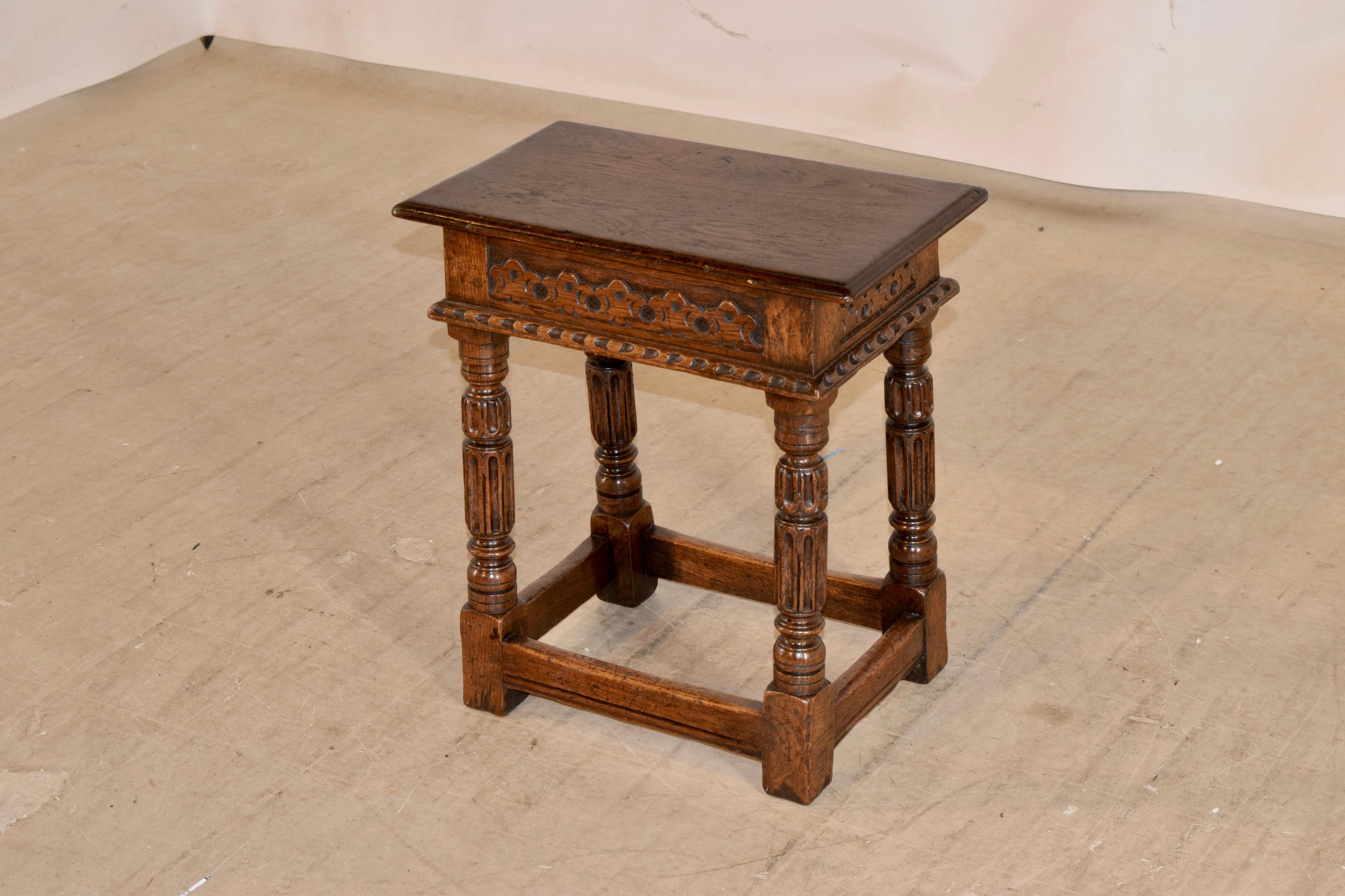 Hand-Carved 19th Century English Oak Joint Stool