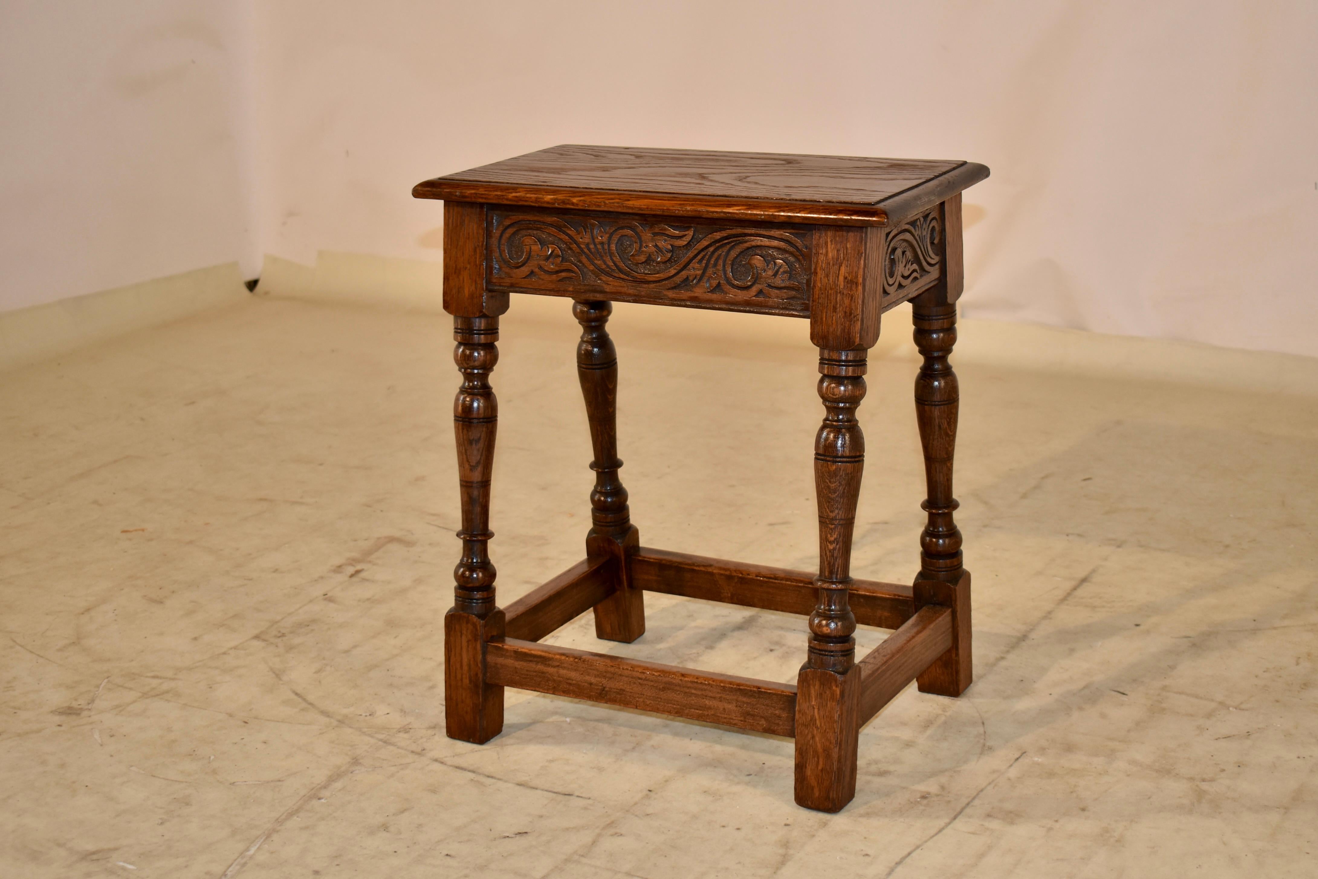 Hand-Carved 19th Century English Oak Joint Stool For Sale