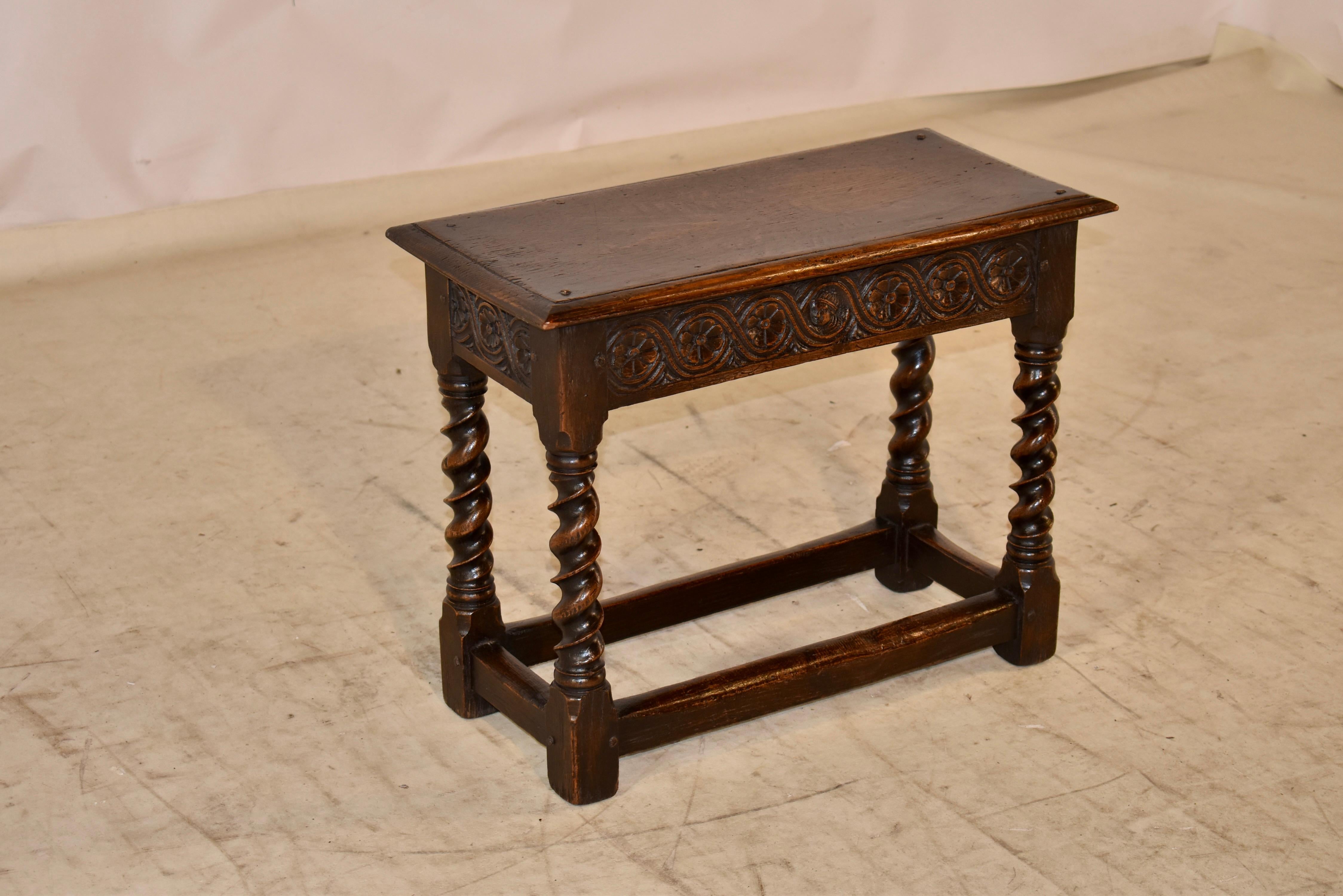 Hand-Carved 19th Century English Oak Joint Stool For Sale