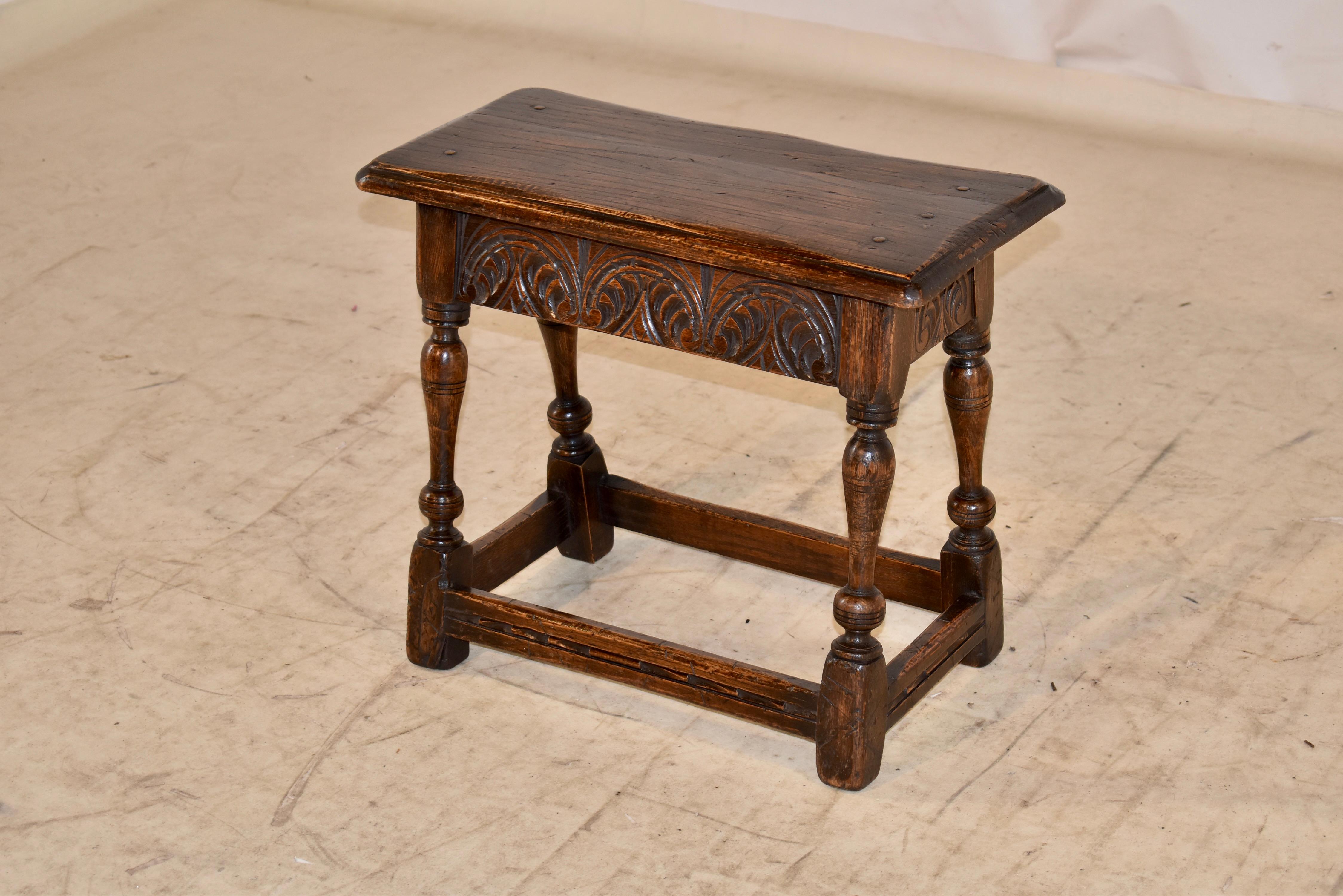 Hand-Carved 19th Century English Oak Joint Stool For Sale