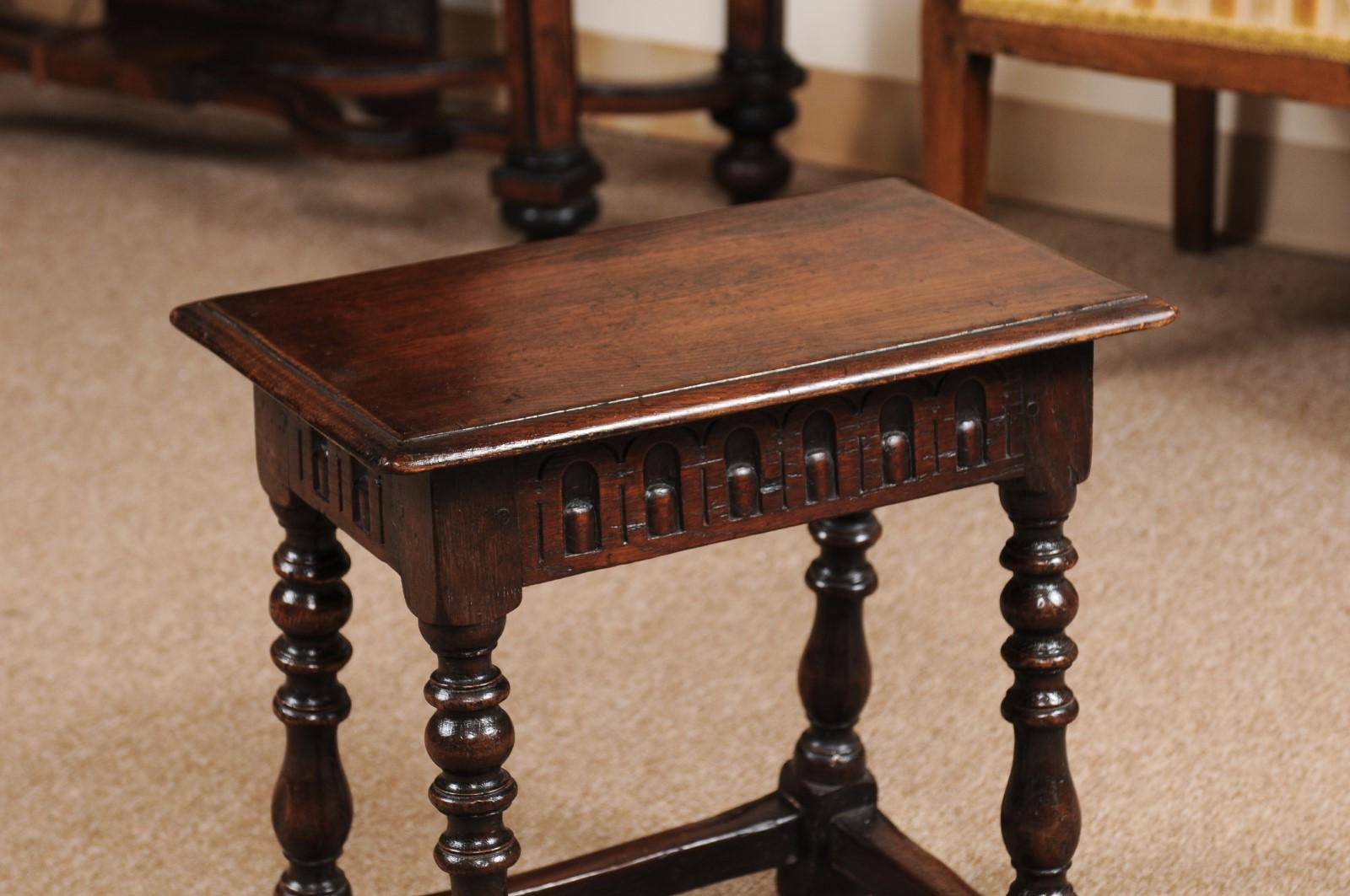 William and Mary 19th Century English Oak Joint Stool with Turned Legs