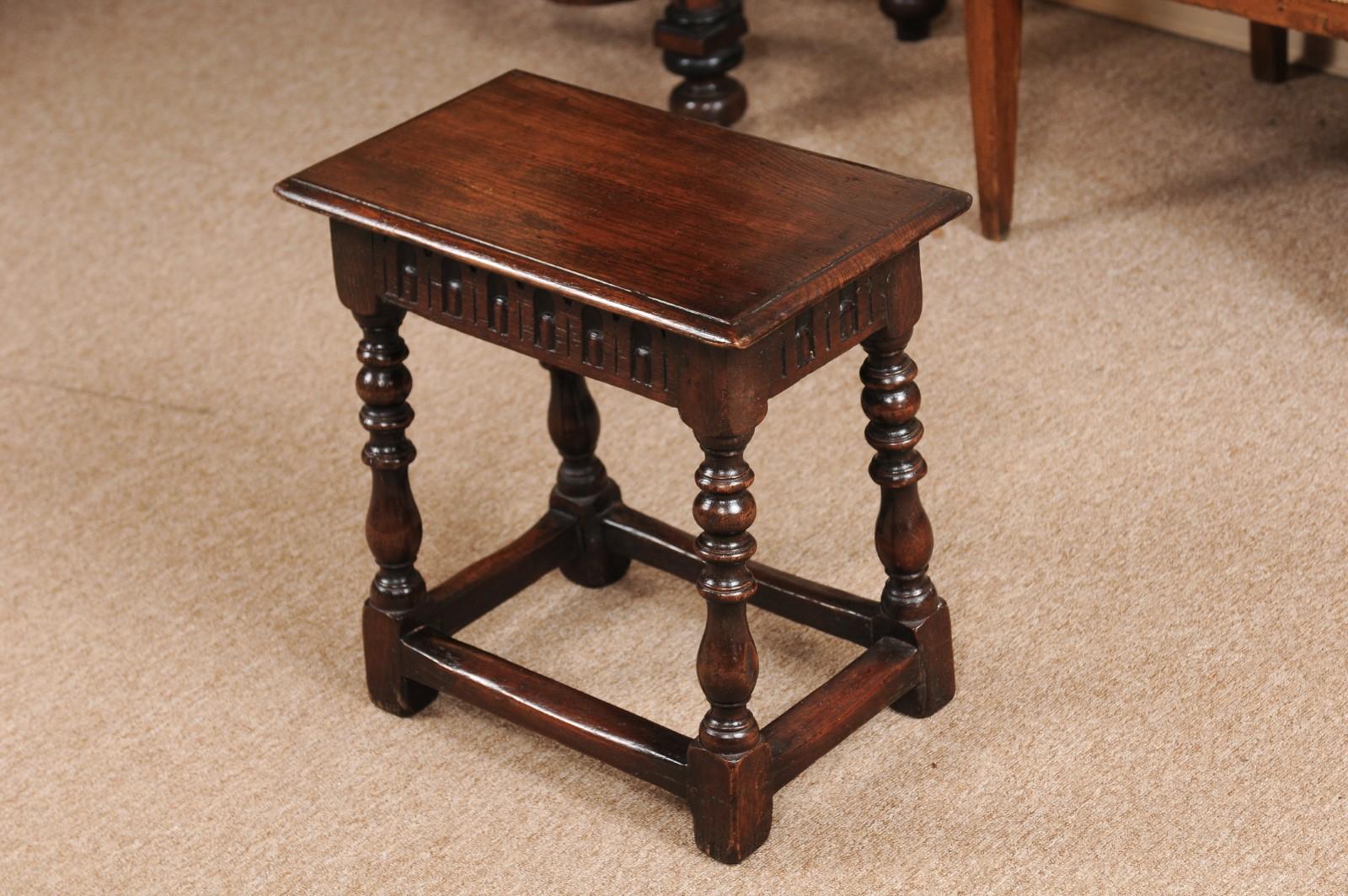 19th Century English Oak Joint Stool with Turned Legs 1