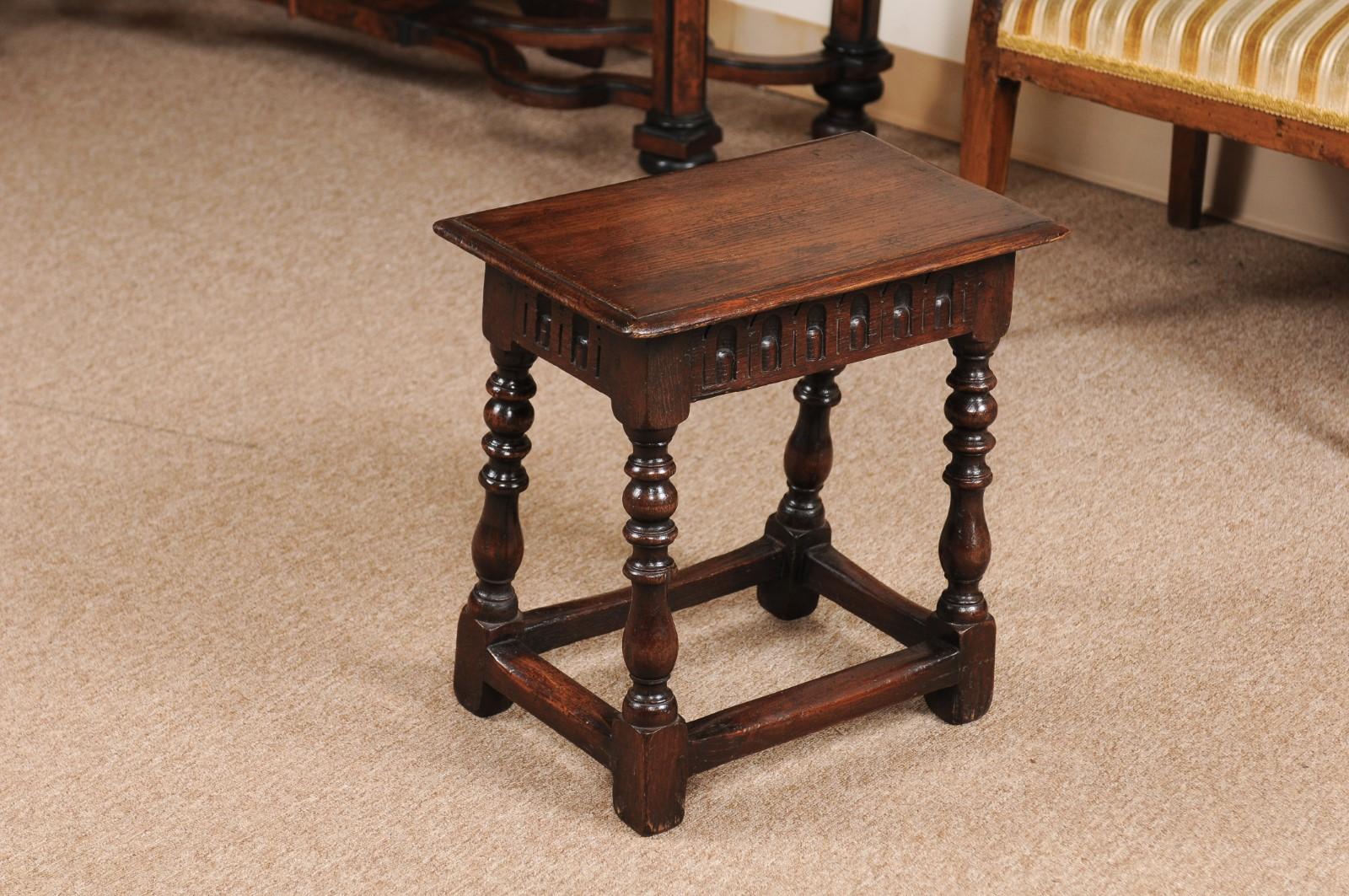 19th Century English Oak Joint Stool with Turned Legs 2